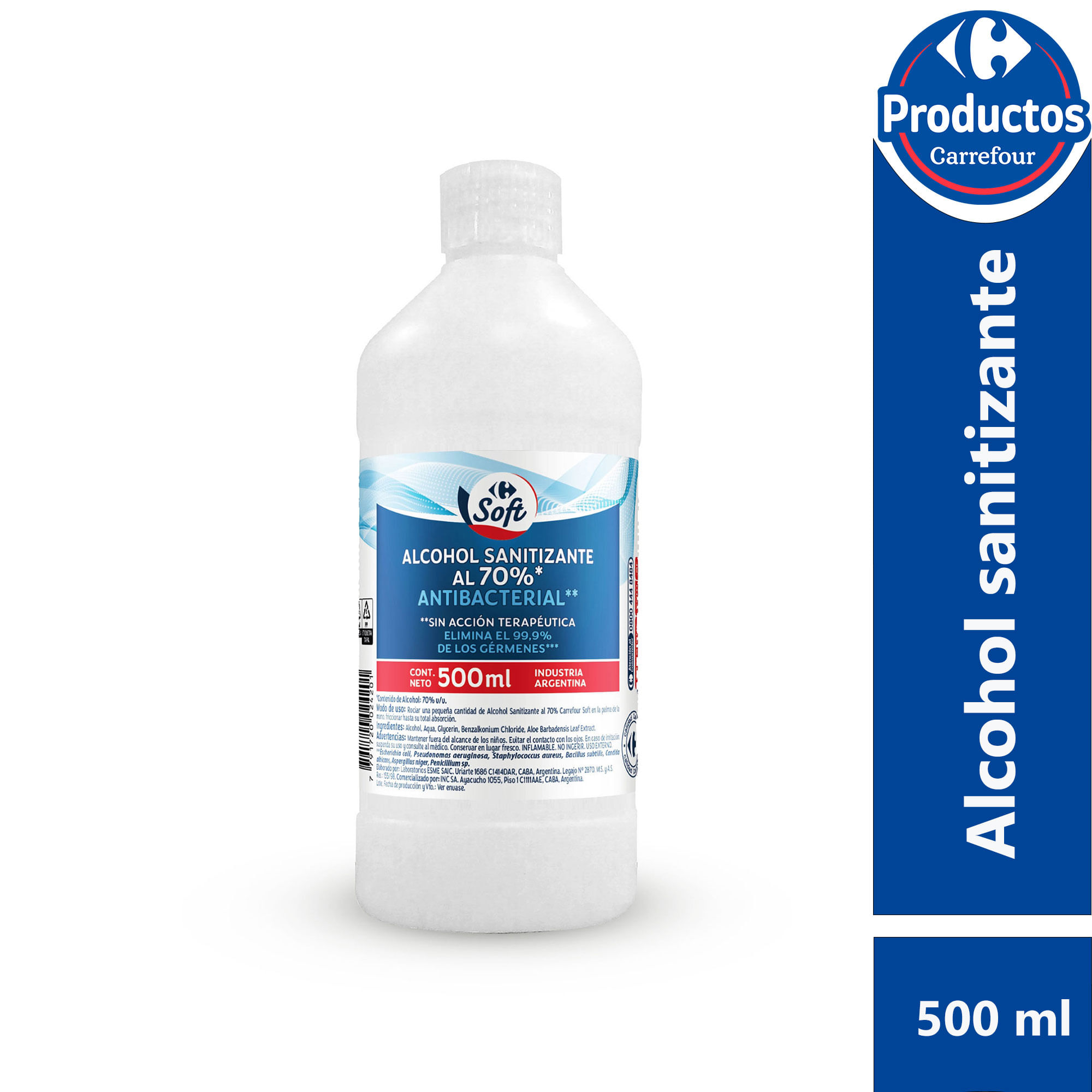 Alcohol sanitizante Carrefour Soft al 70% 500 ml