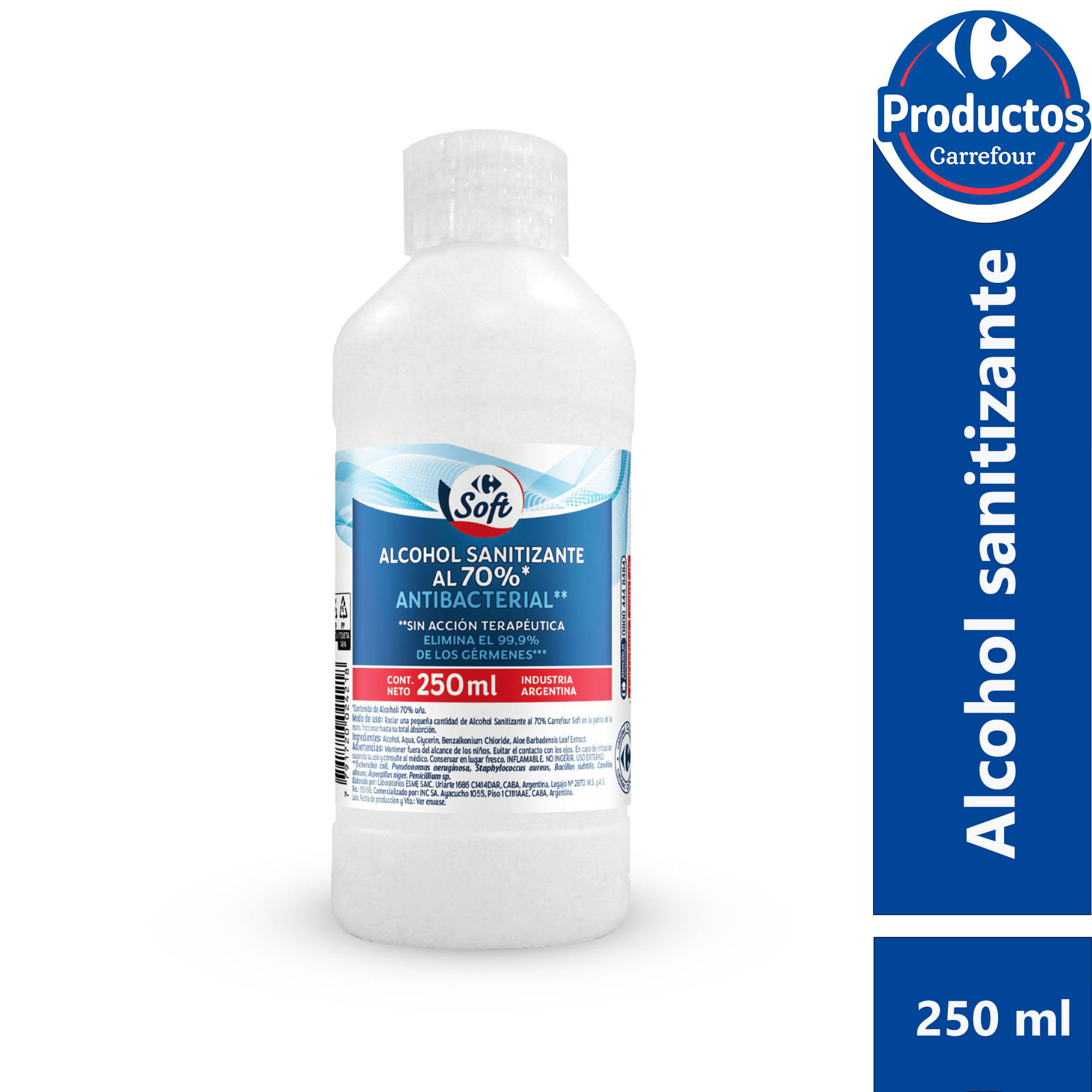 Alcohol sanitizante Carrefour Soft al 70% 250 ml