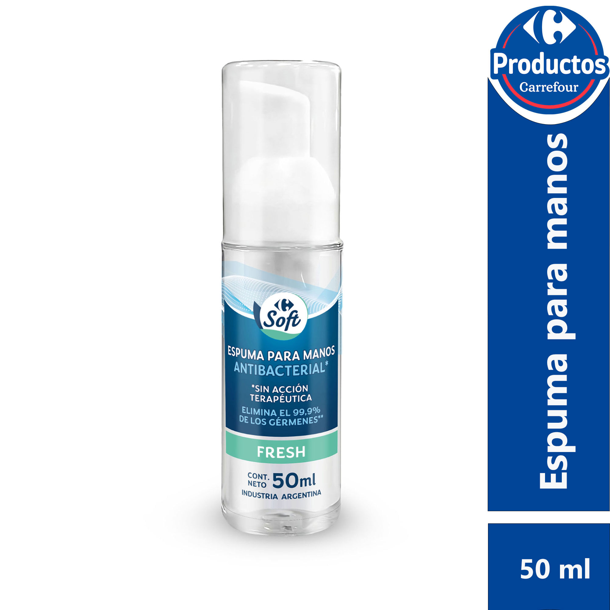Espuma de manos Carrefour soft antibac fresh en botella 50 ml.