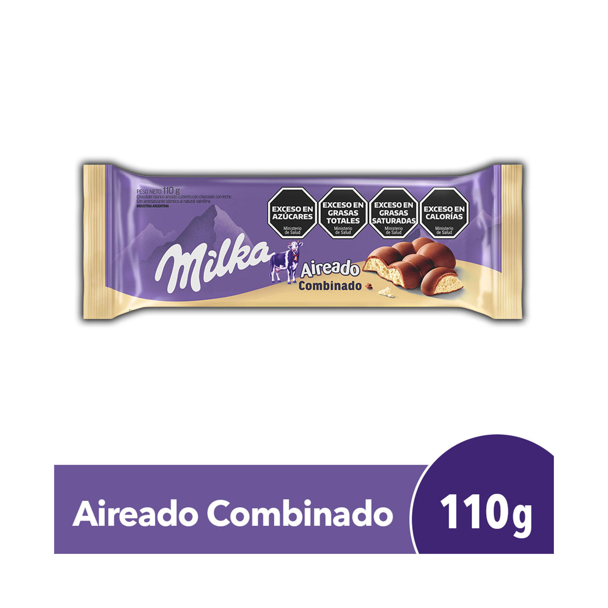 Chocolate Milka aireado combinado 110 g.
