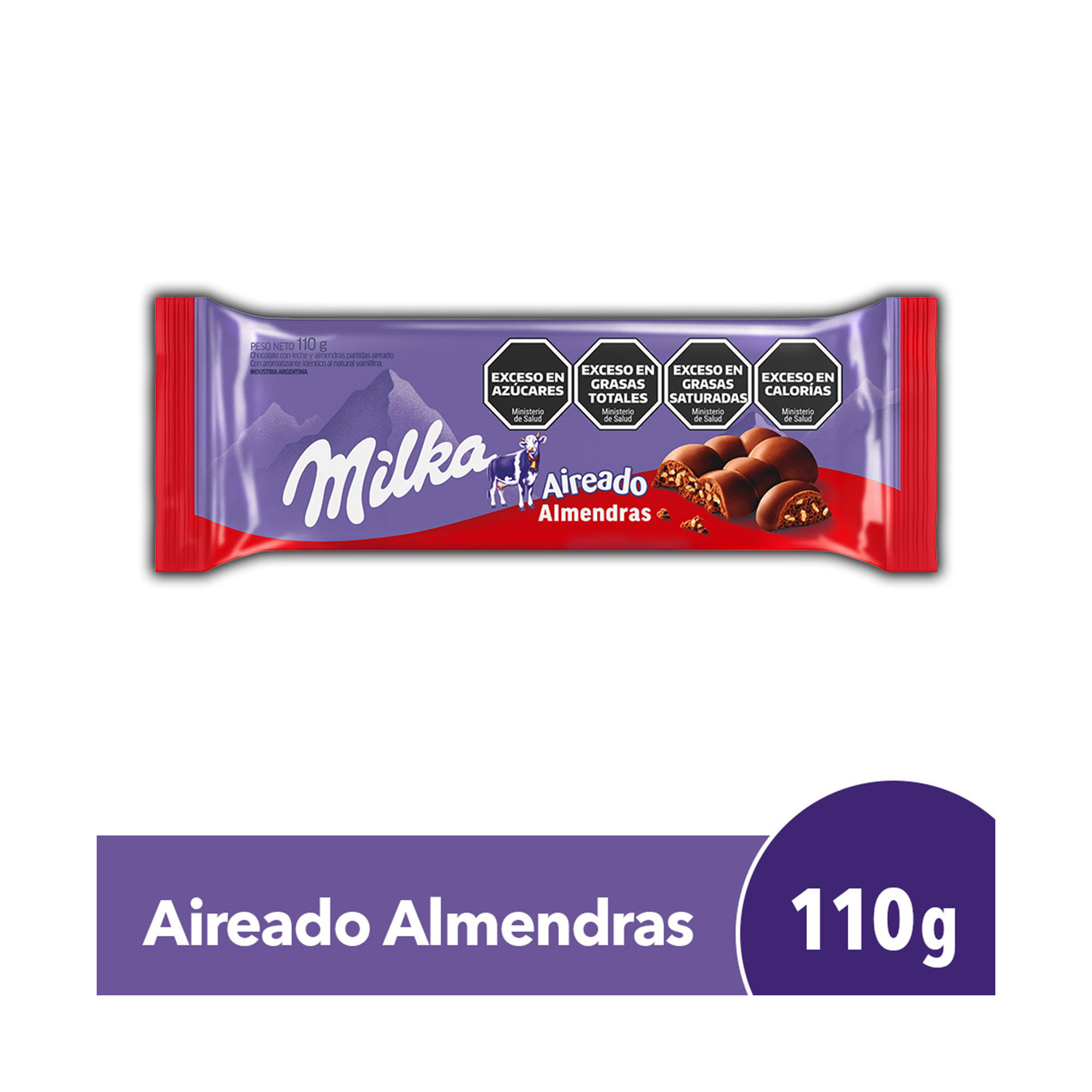 Chocolate Milka aireado con almendras 110 g.
