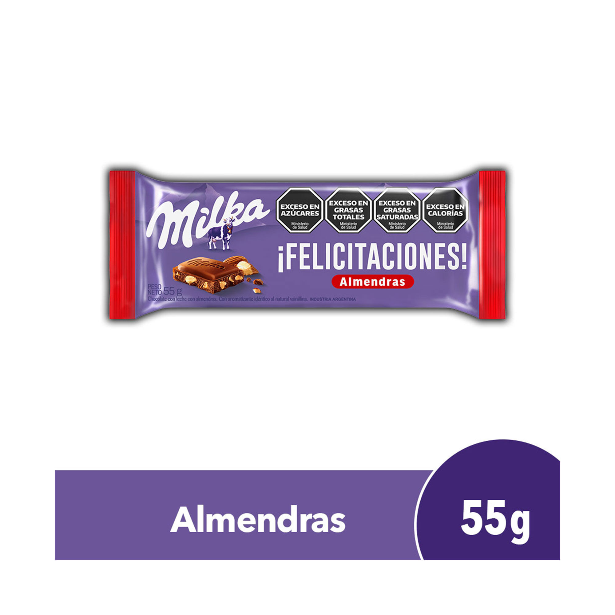 Chocolate Milka con almendras 55 g.