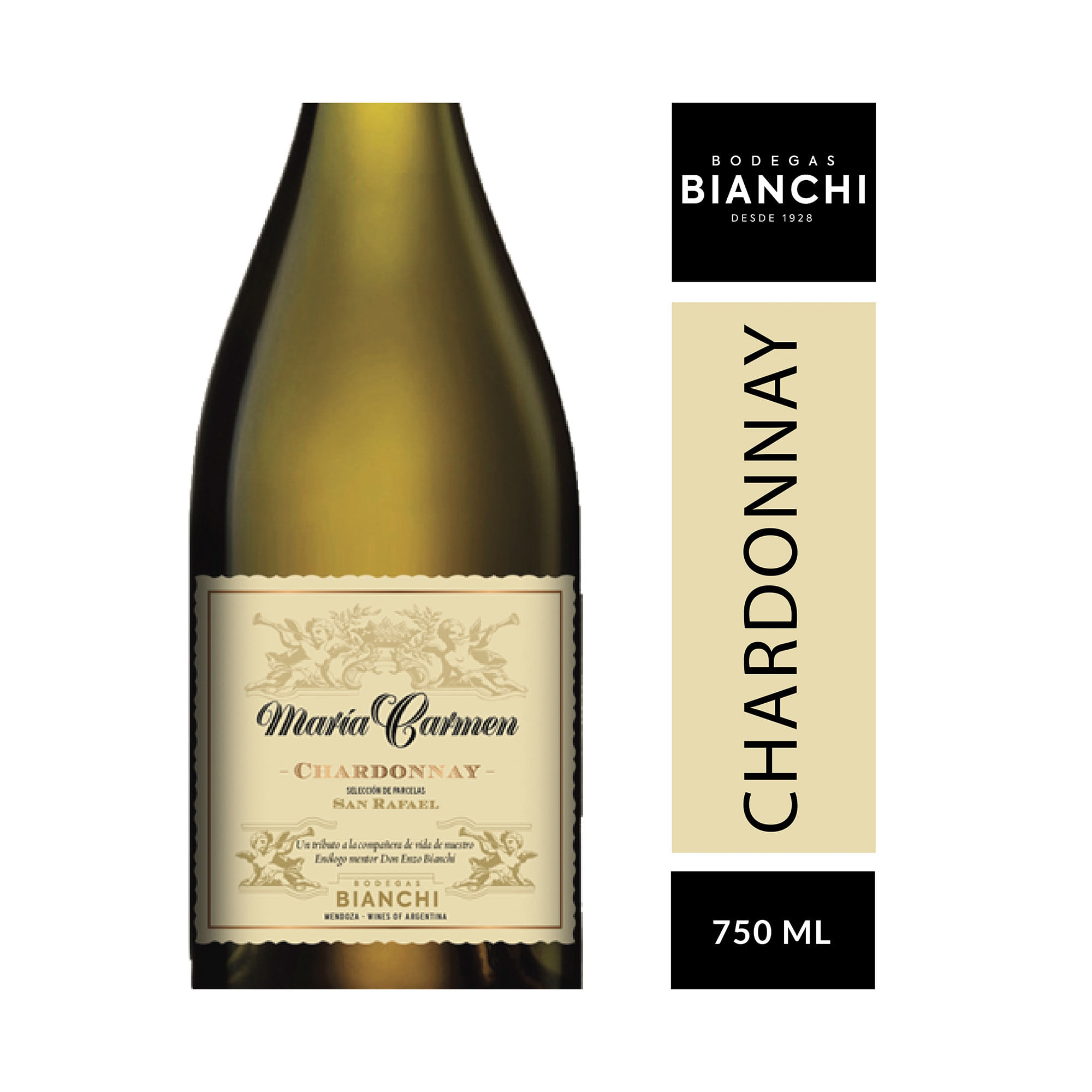 Vino blanco Maria carmen chardonnay en botella 750 cc.
