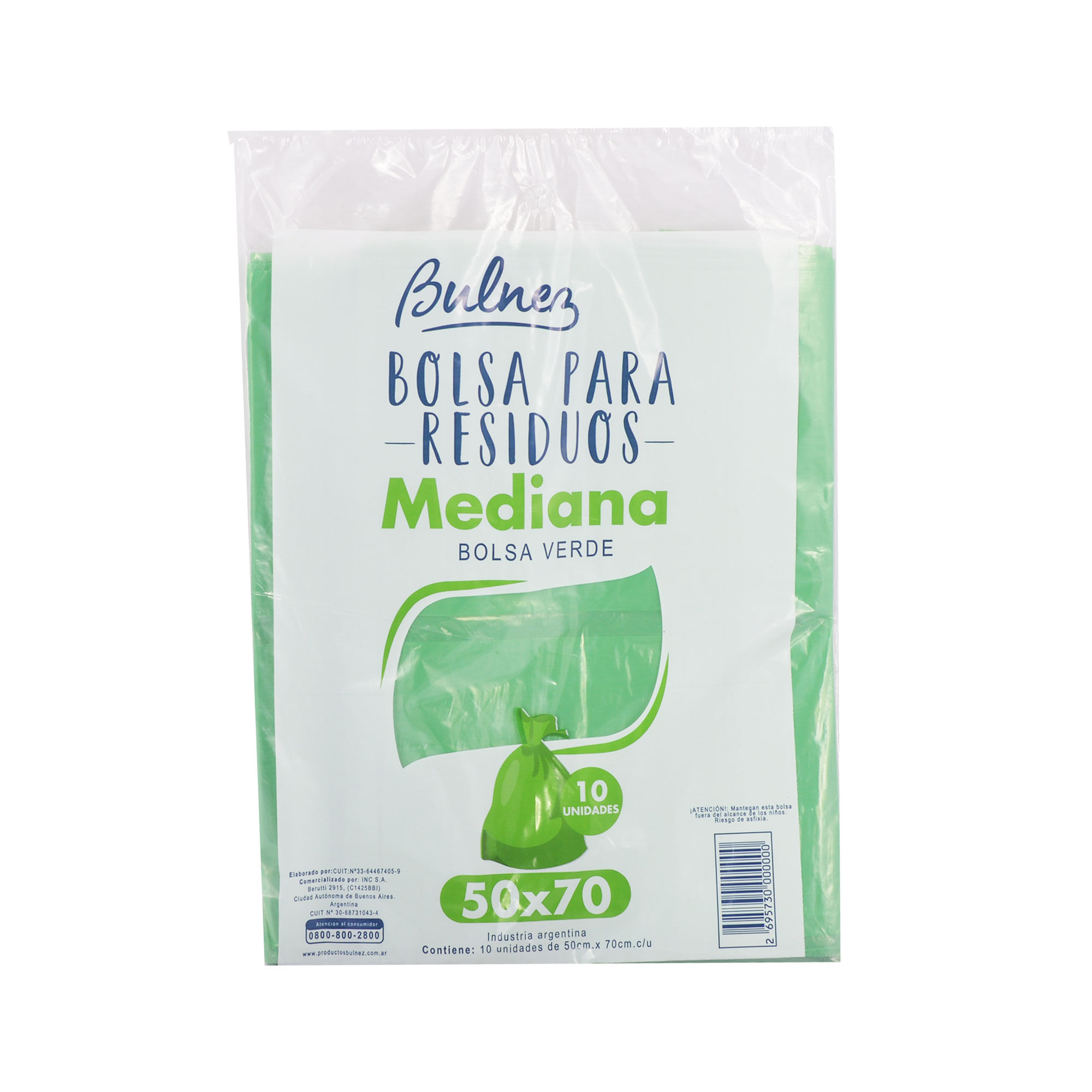 Bolsa de residuos Bulnez 50x70 cm plana verde x 10 uni