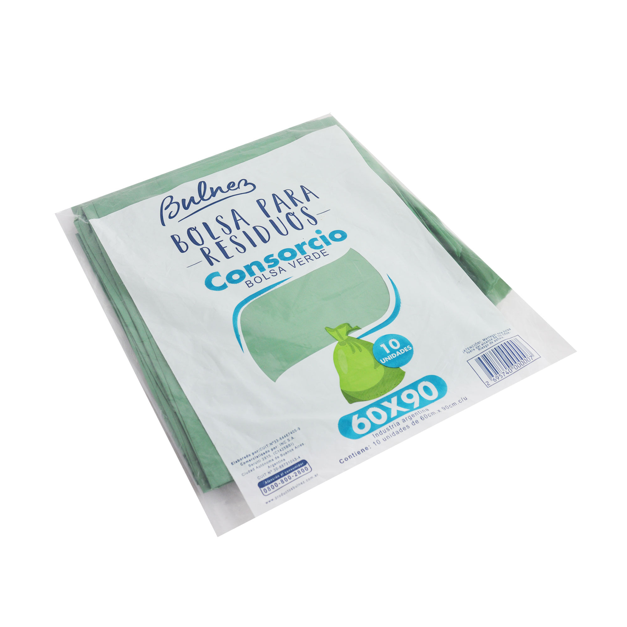 Bolsa para residuos Bulnez 60x90 cm plana verde x 10 uni