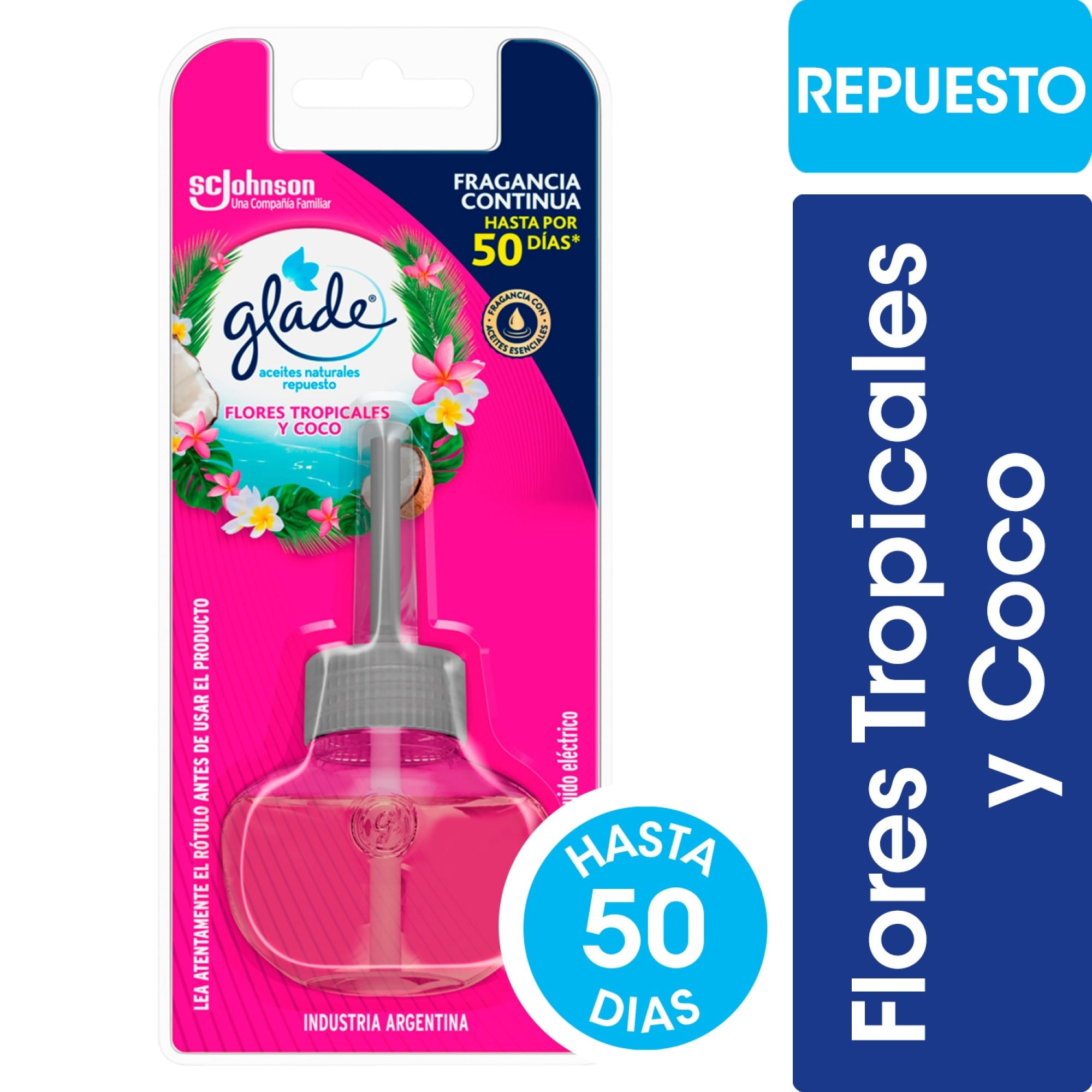 Aromatizante de ambientes Glade aceites naturales flores tropicales y coco repuesto 21 ml.