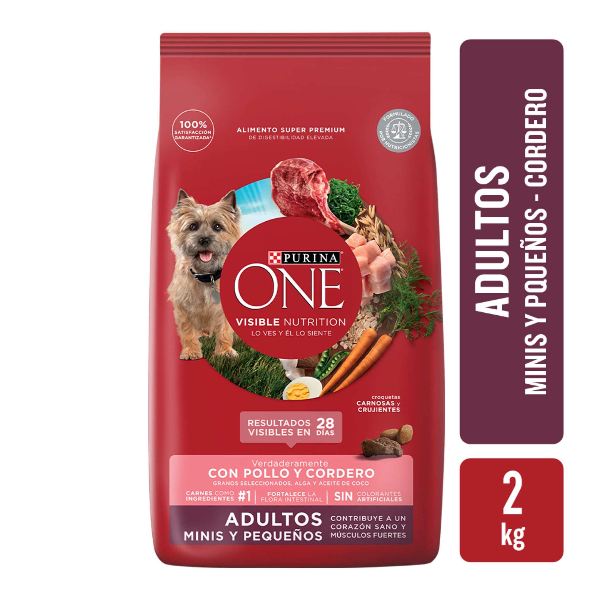Alimento seco para perro Purina One 2 kg. adulto mini cordero
