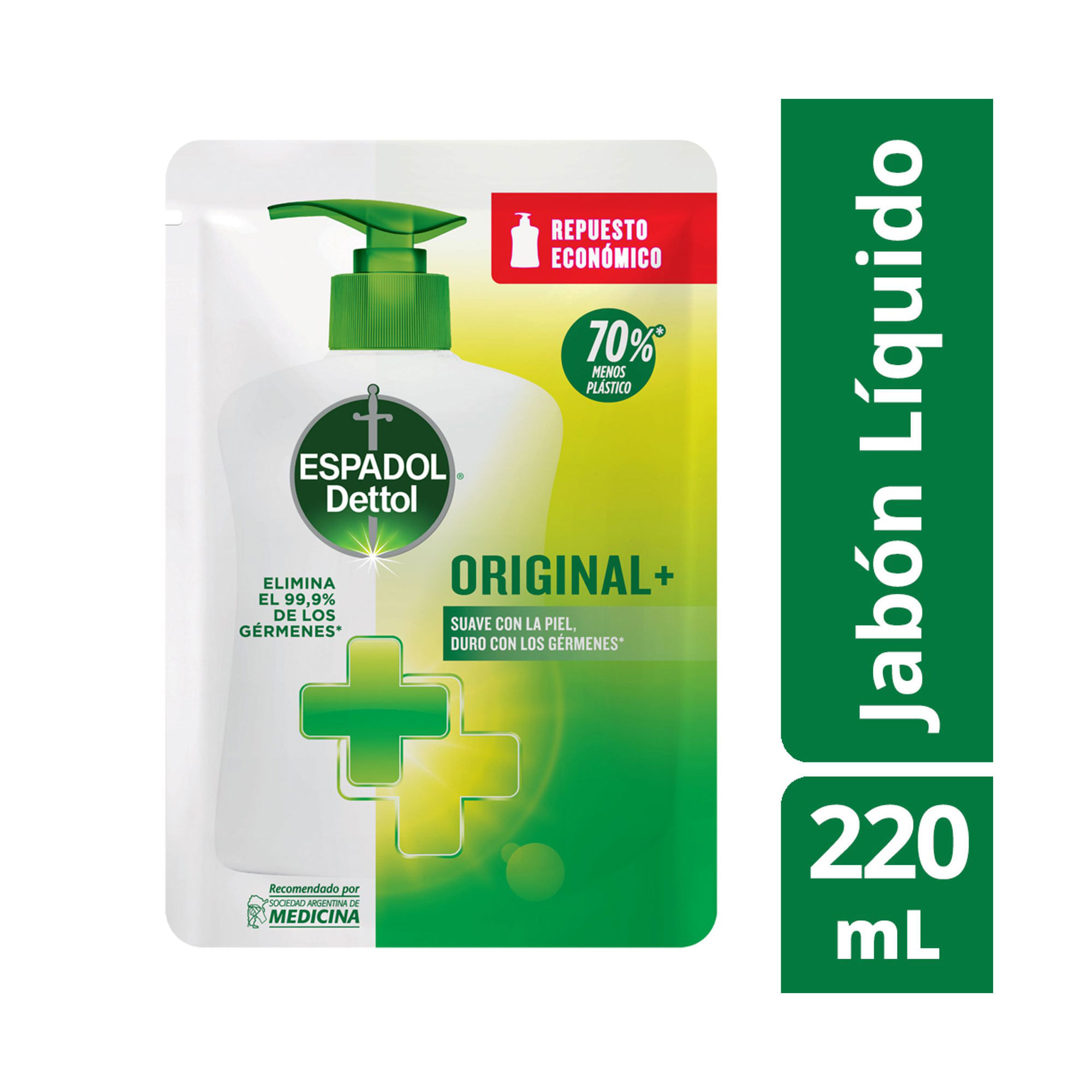 Jabón líquido Espadol antibacterial original repuesto 220 cc.