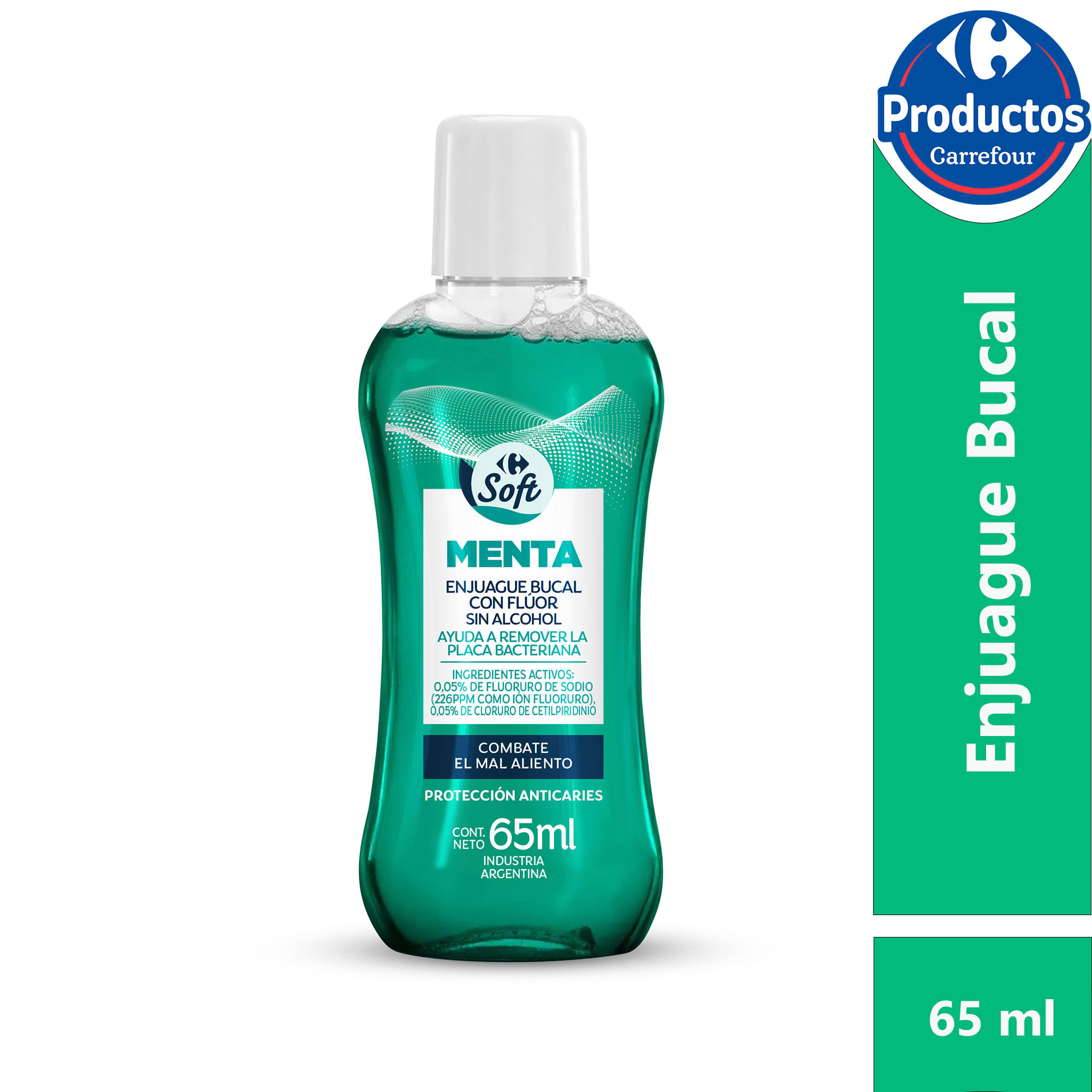 Enjuague bucal Carrefour Soft de menta en botella 65 cc.