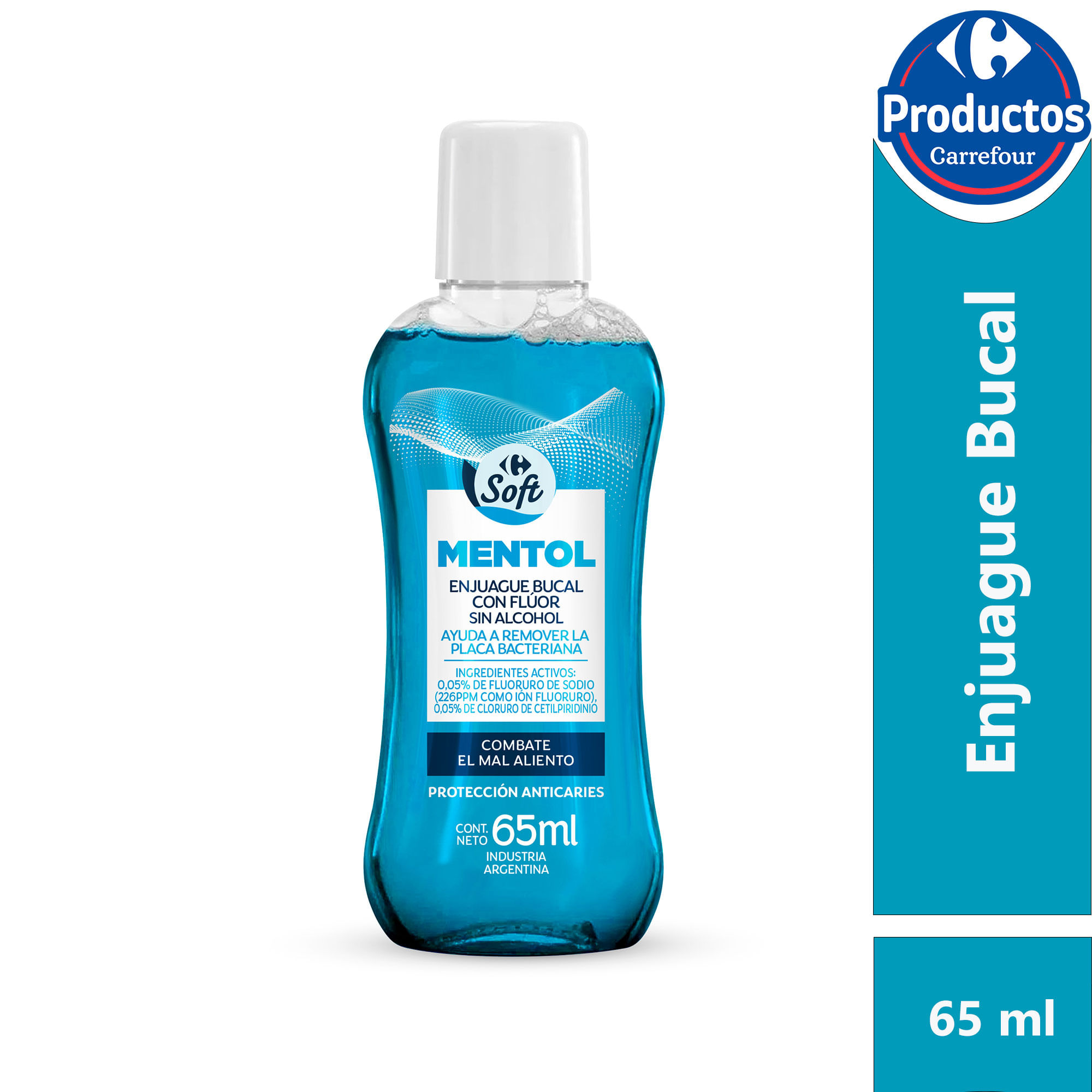 Enjuague bucal Carrefour Soft de mentol en botella 65 cc.