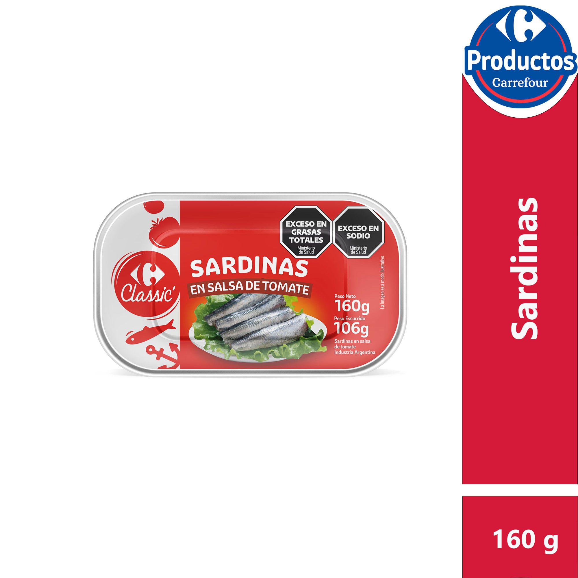 Sardinas al tomate Carrefour Classic 160 g.