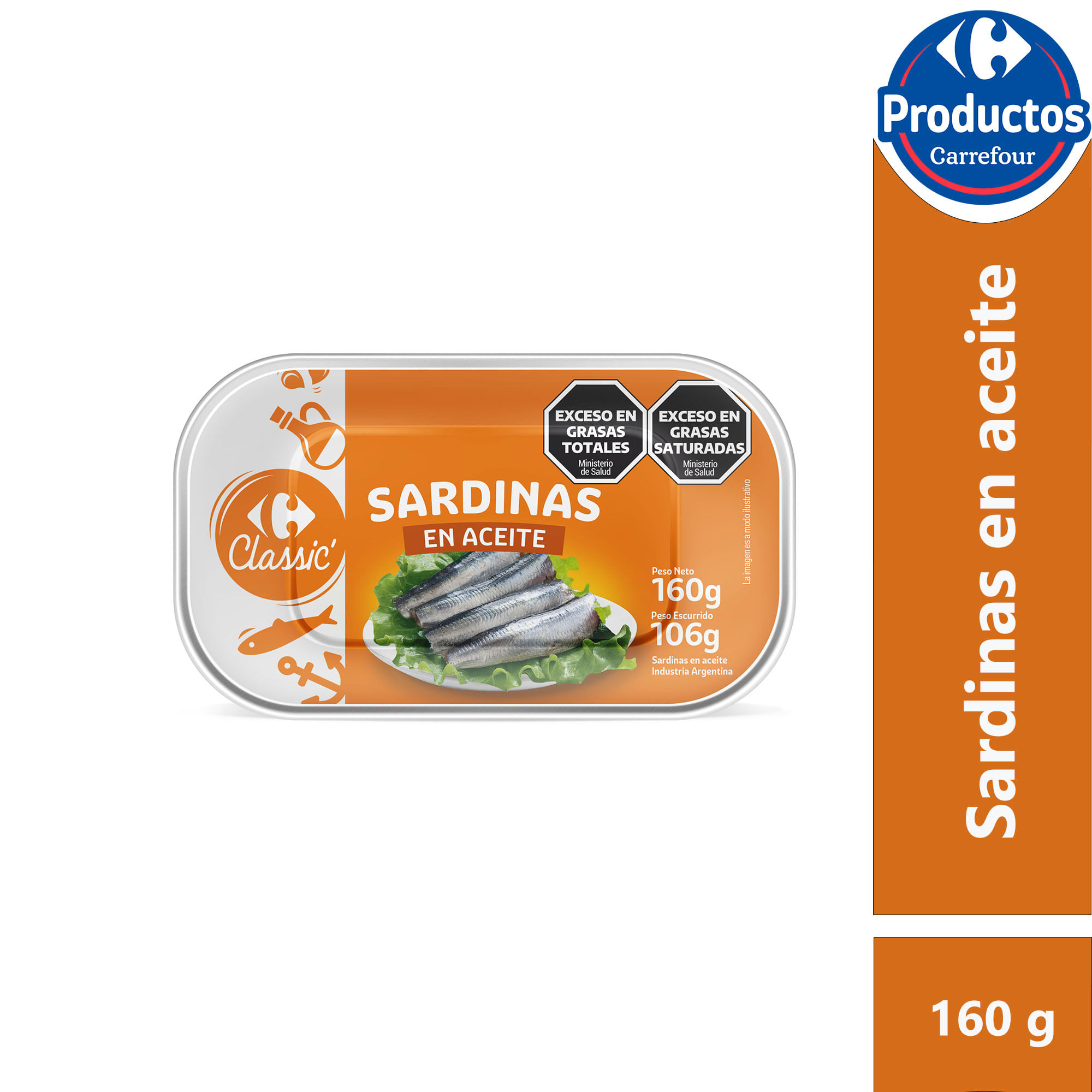 Sardinas en aceite Carrefour Classic en lata 160 g.