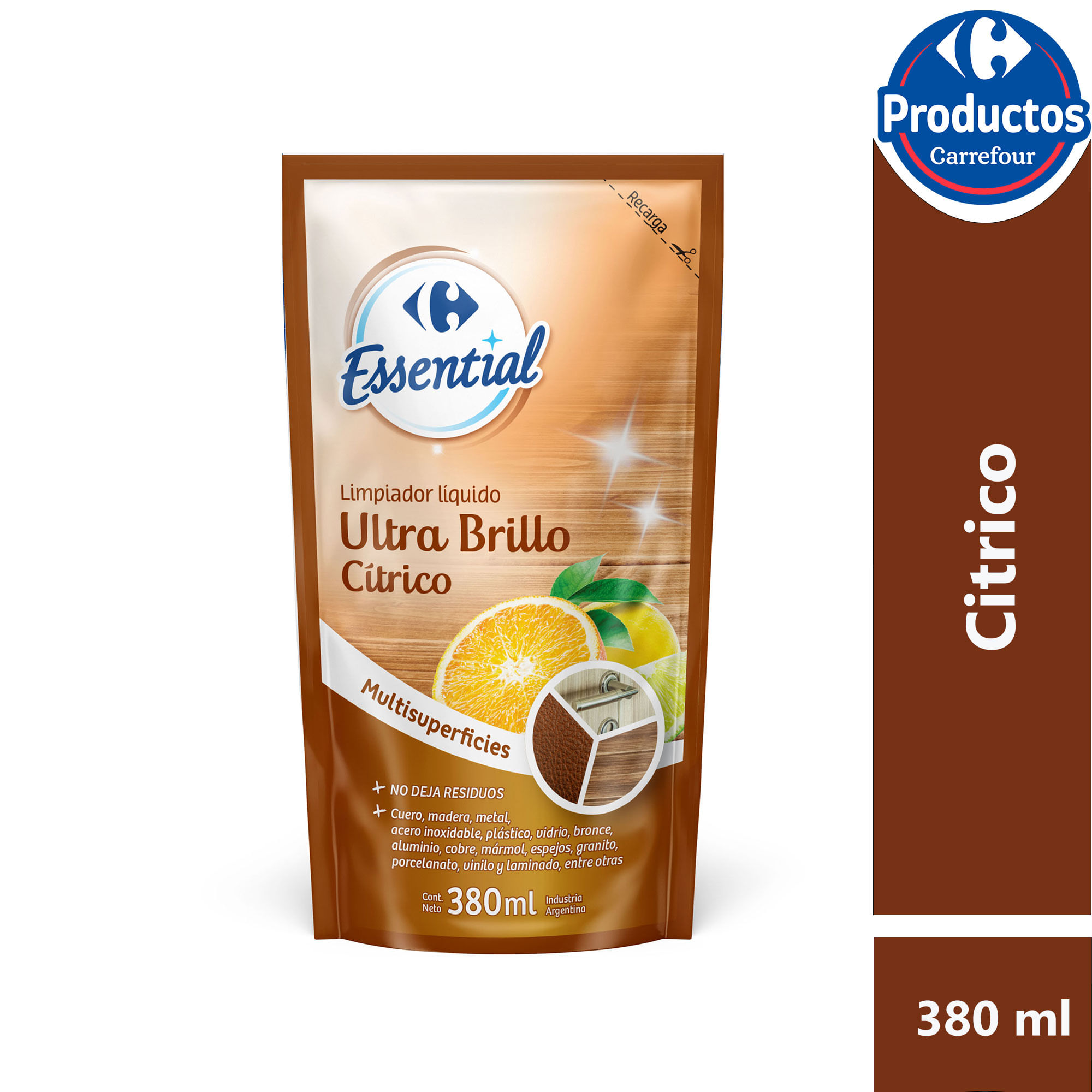 Limpiador líquido Carrefour Essential ultra brillo citris 380 cc.