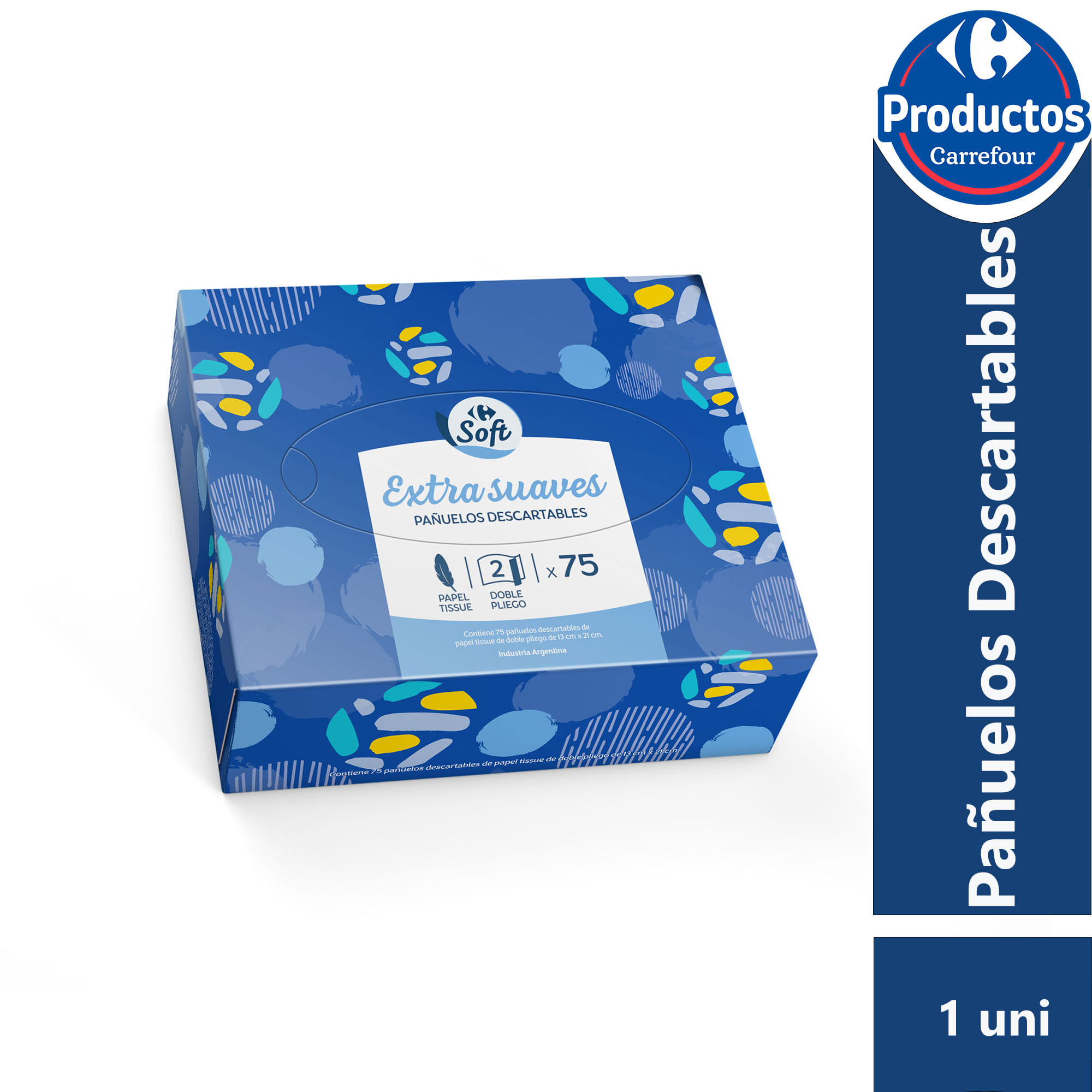 Pañuelos descartables Carrefour Soft box 75 uni