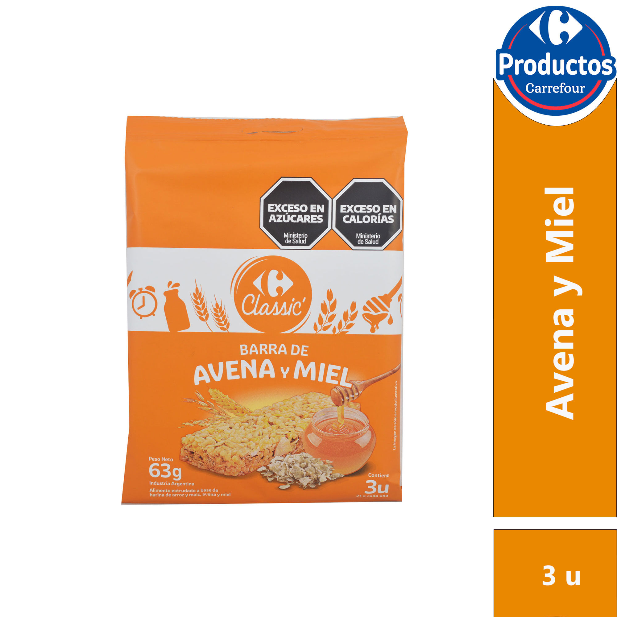 Barra de cereal Carrefour classic de avena y miel 3 uni
