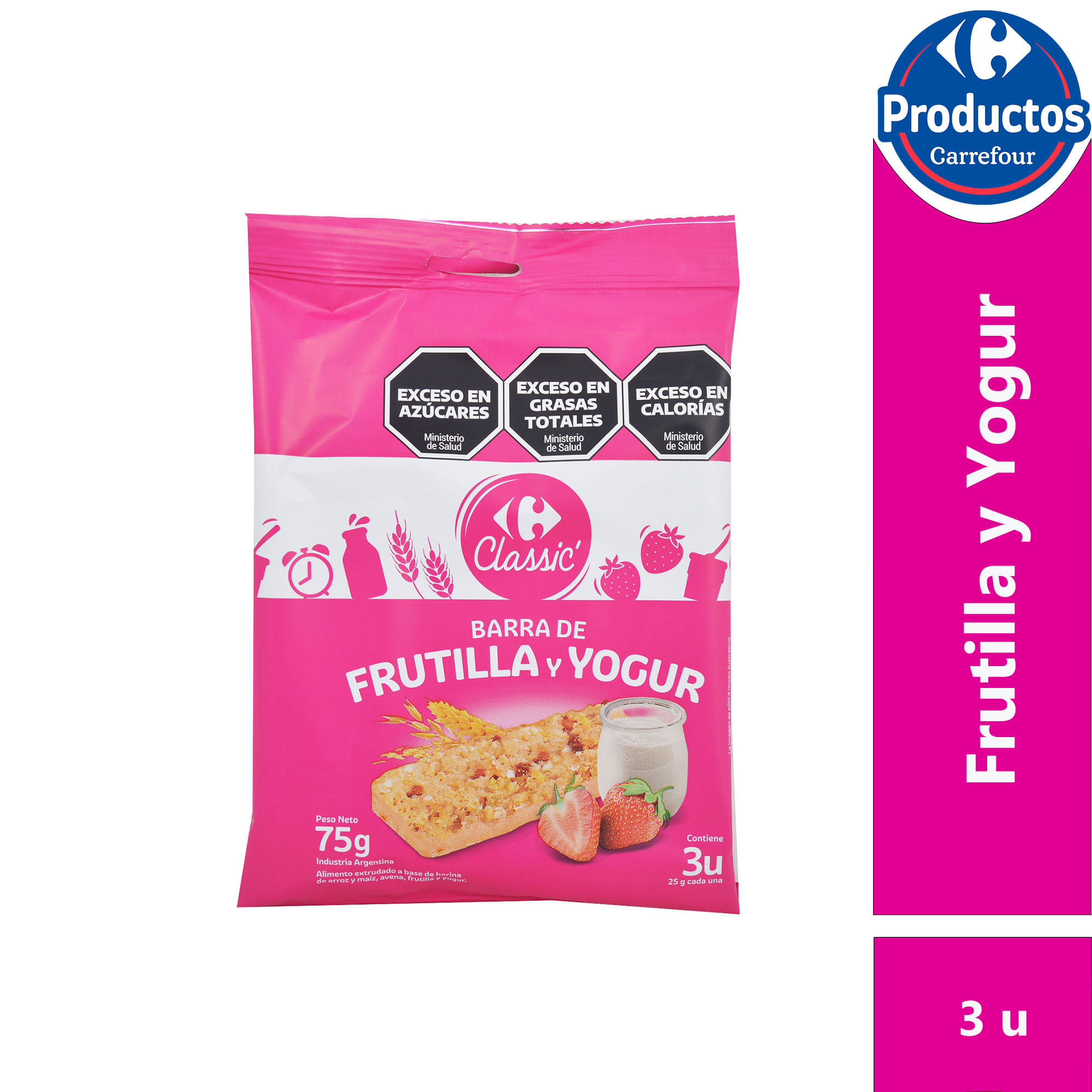 Barra de cereal frutilla yogur Carrefour Classic 3 uni