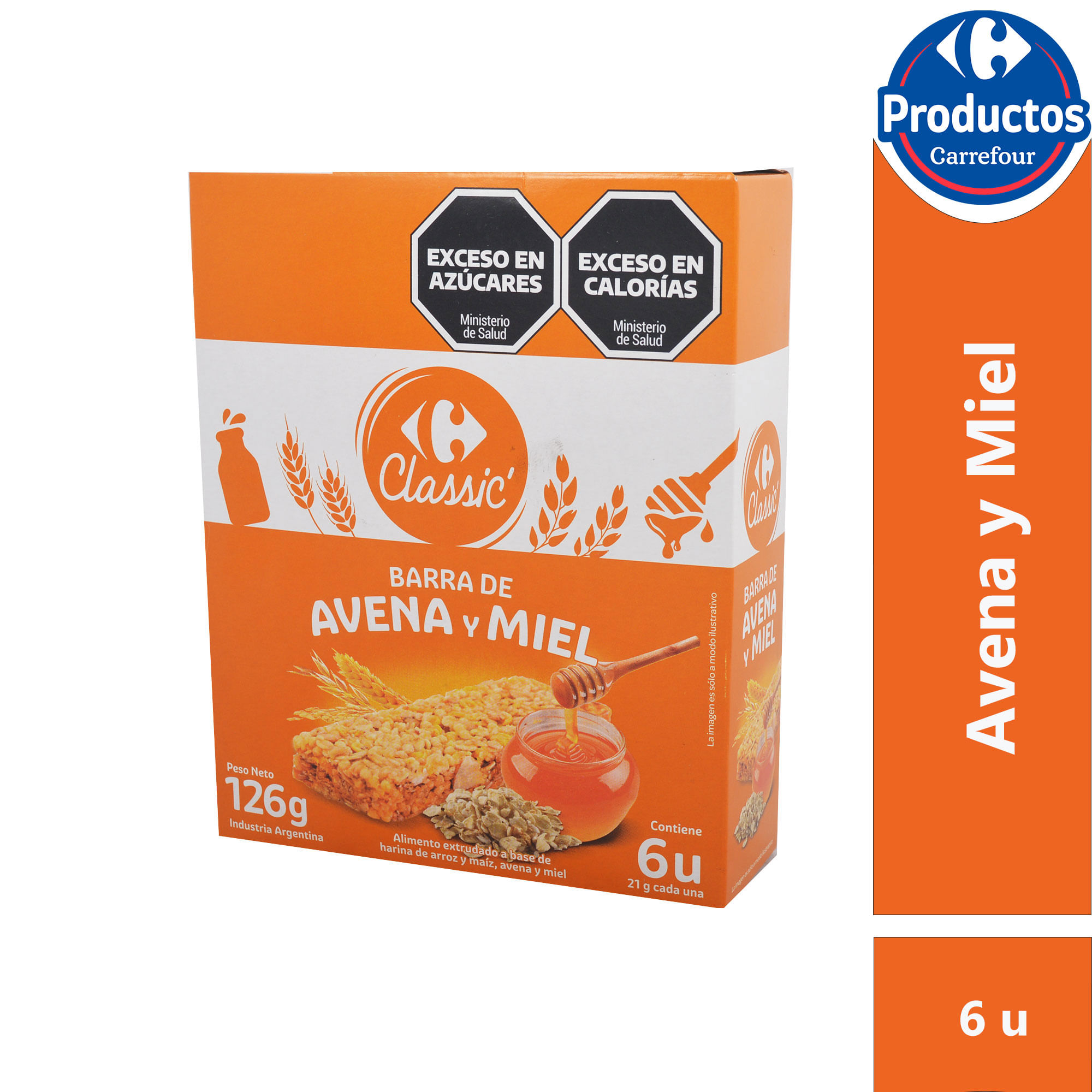 Barra de cereal con avena y miel Carrefour Classic 6 uni
