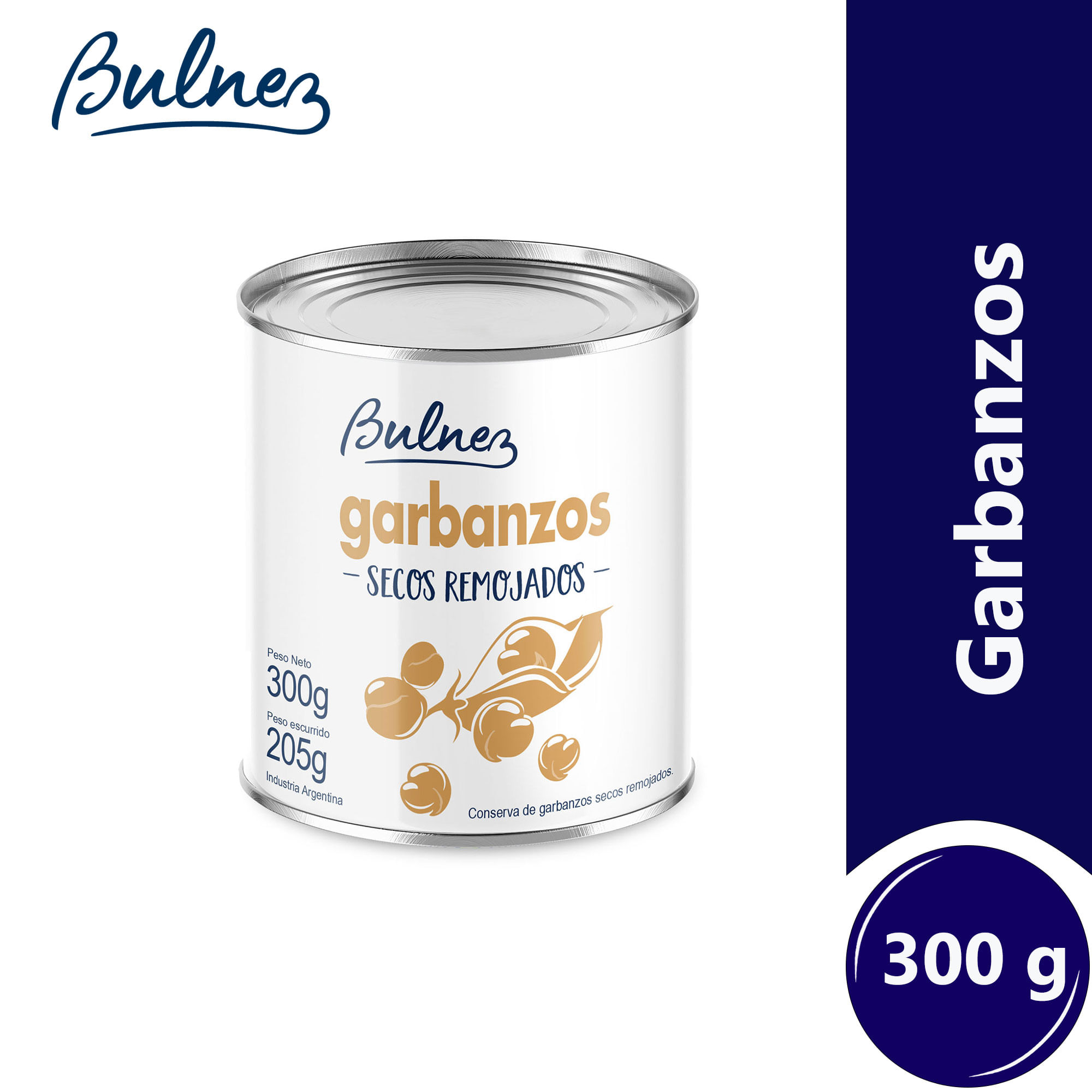 Garbanzos secos remojados Bulnez en lata 300 g.