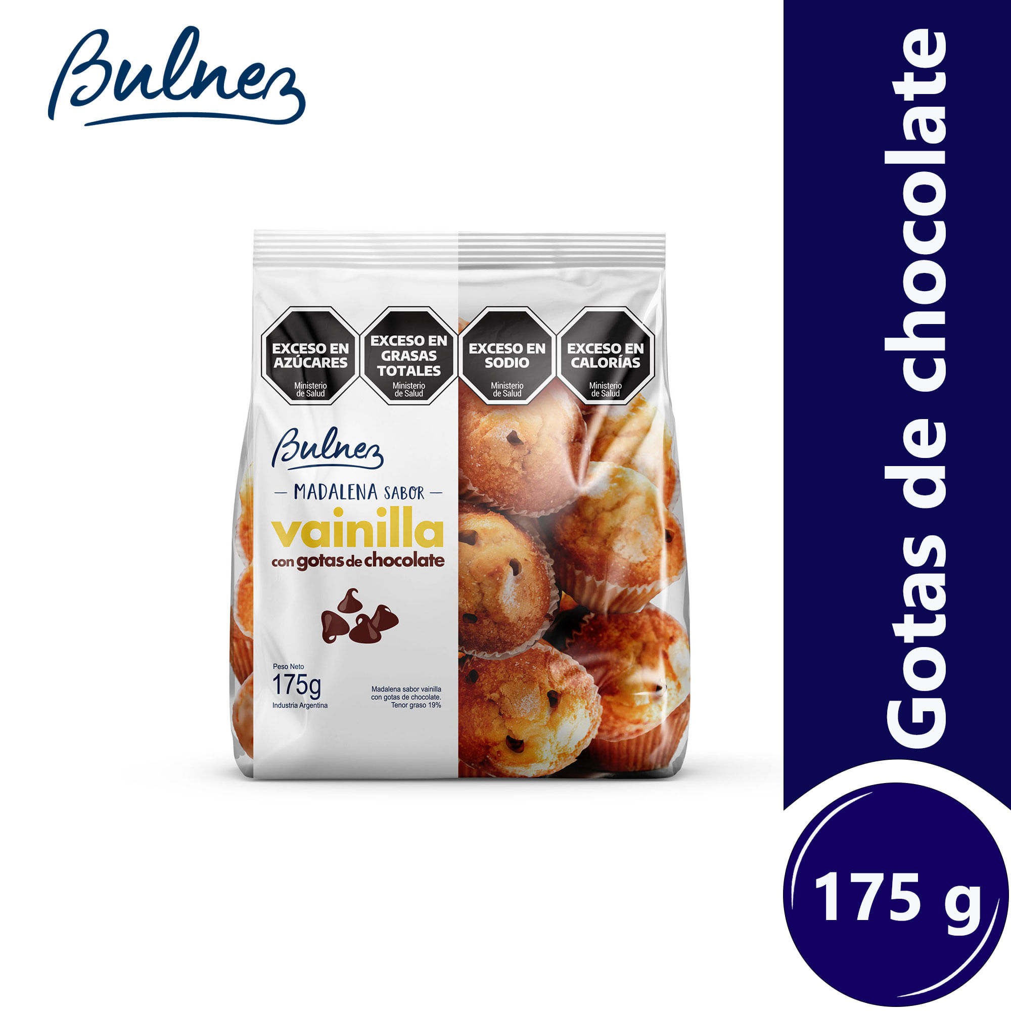 Madalenas con gotas de chocolate Bulnez 175 g.