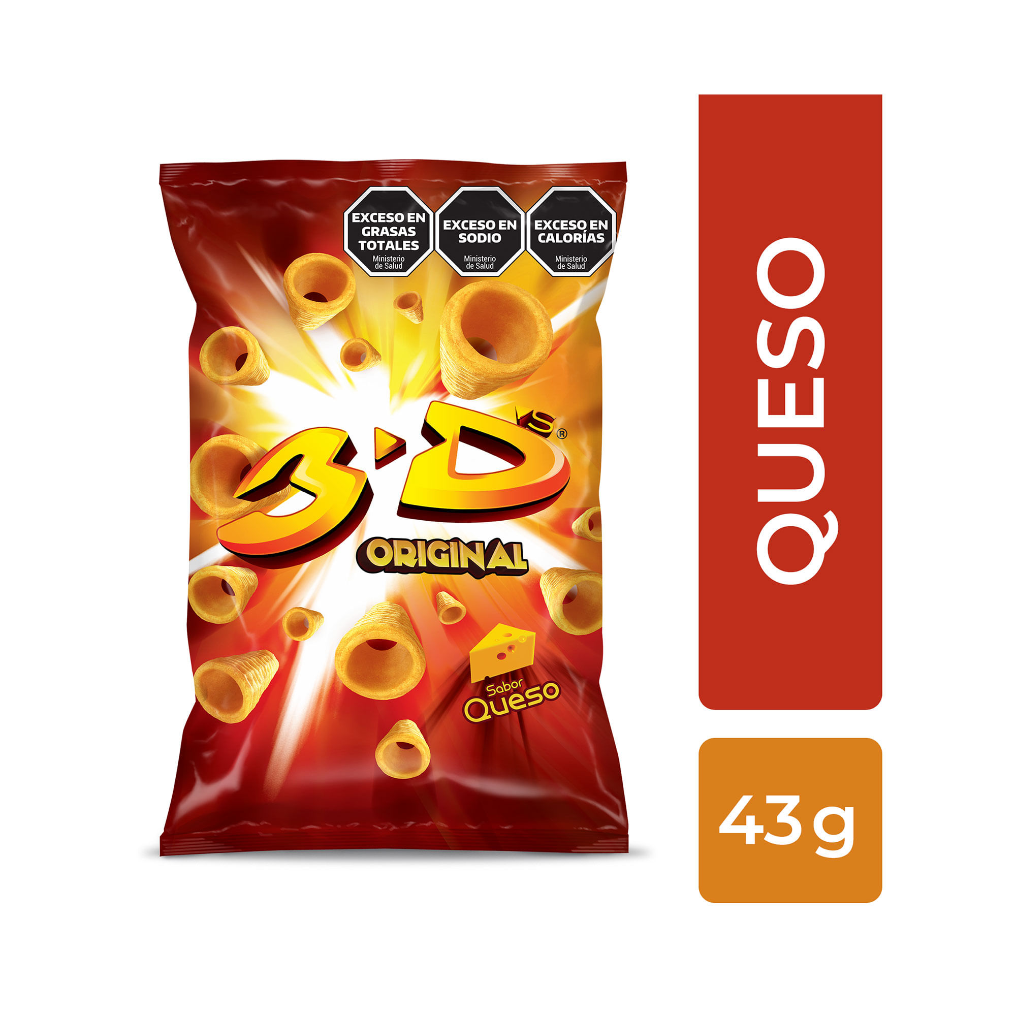Tubitos de harina de maíz sabor queso 3D mega queso 43 g.