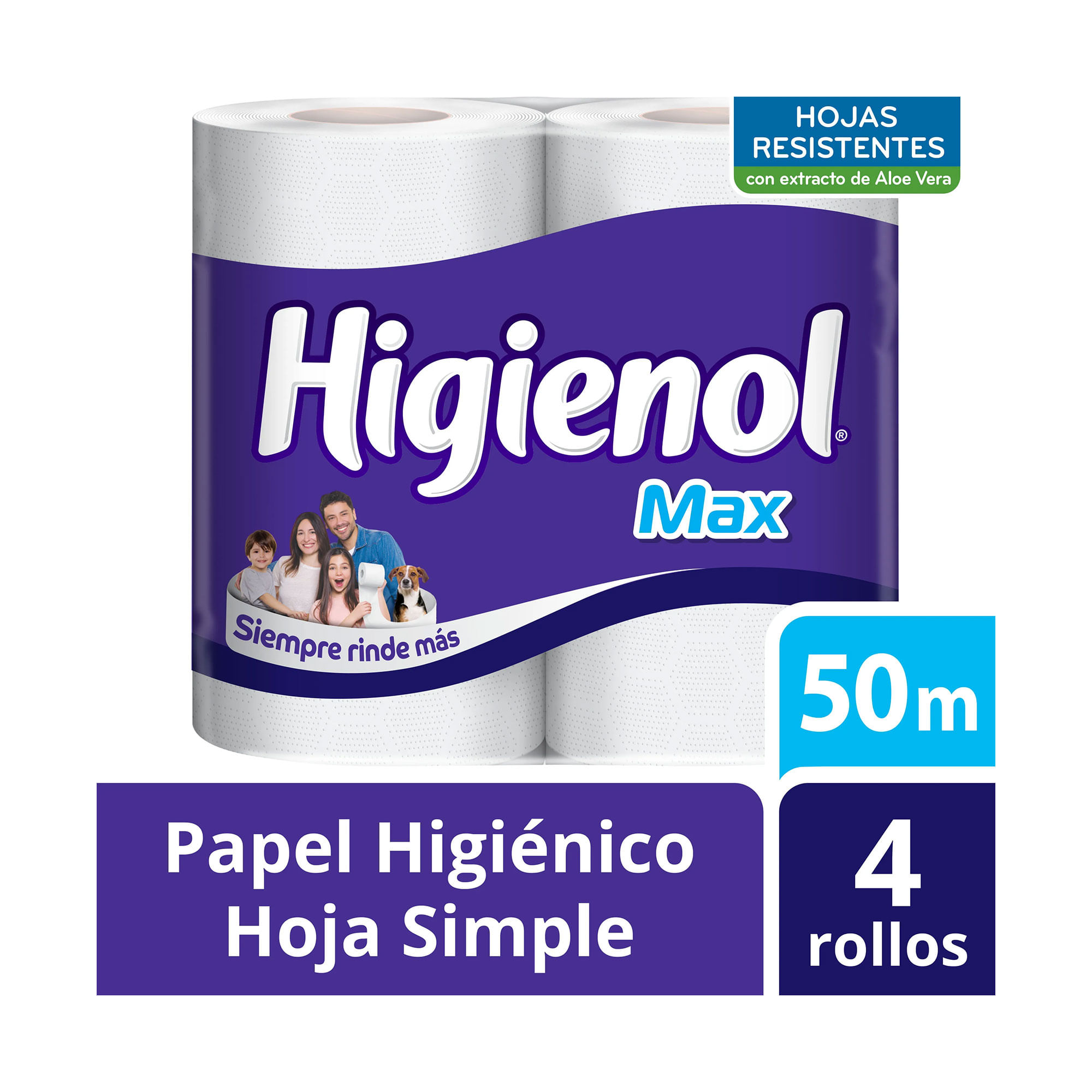 Papel higiénico Higienol Max hoja simple 50 mts 4 uni