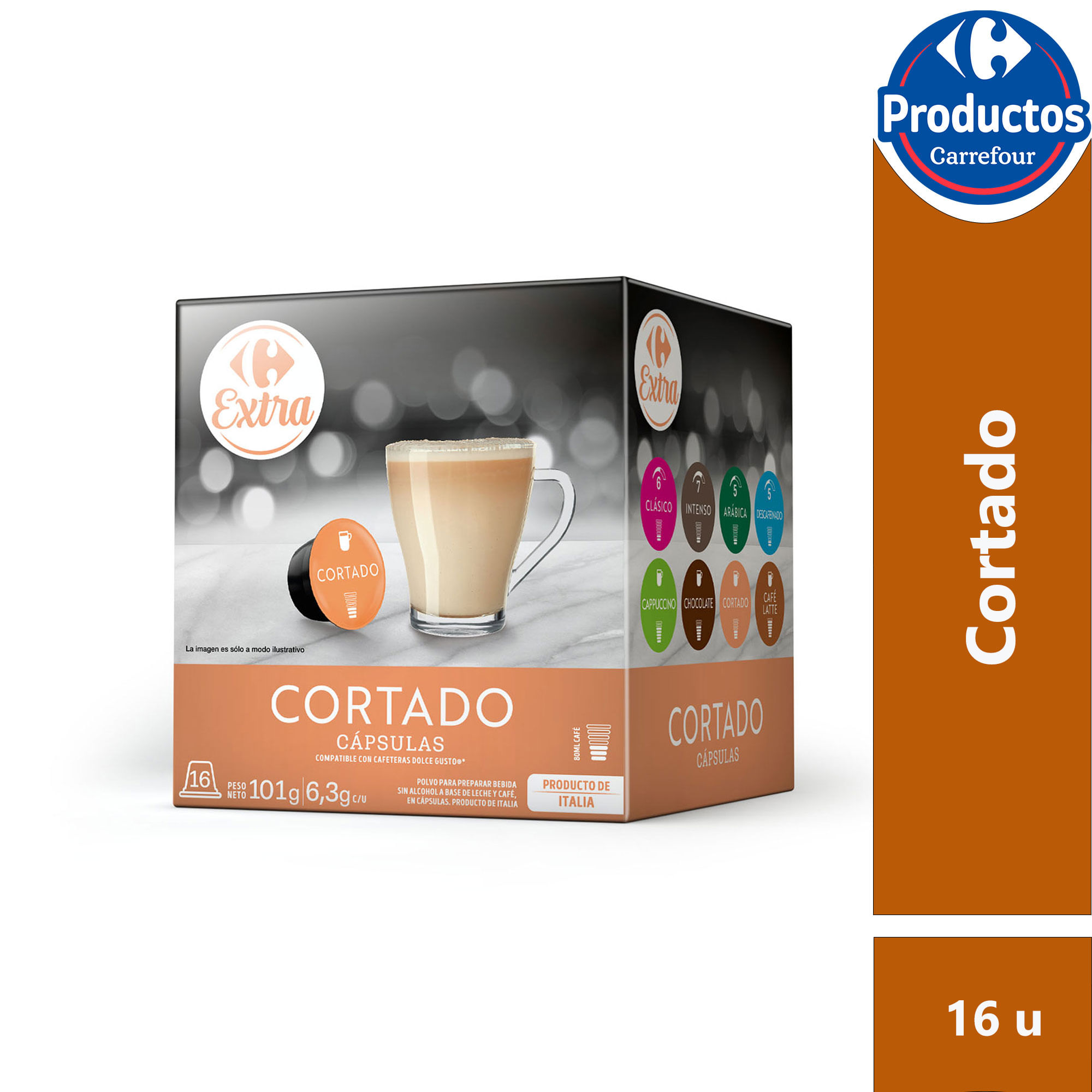 Cápsulas de café cortado Carrefour Extra x 16 uni