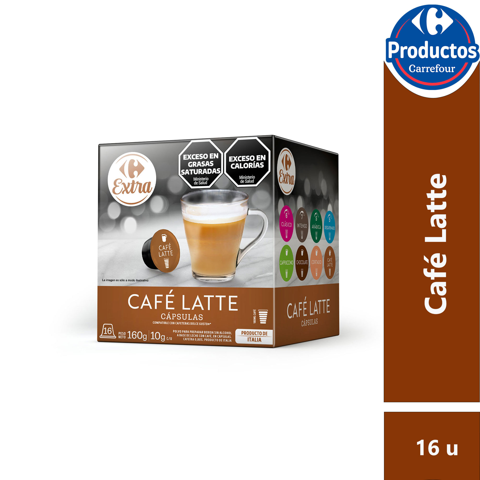 Cápsulas de café latte Carrefour x 16 uni