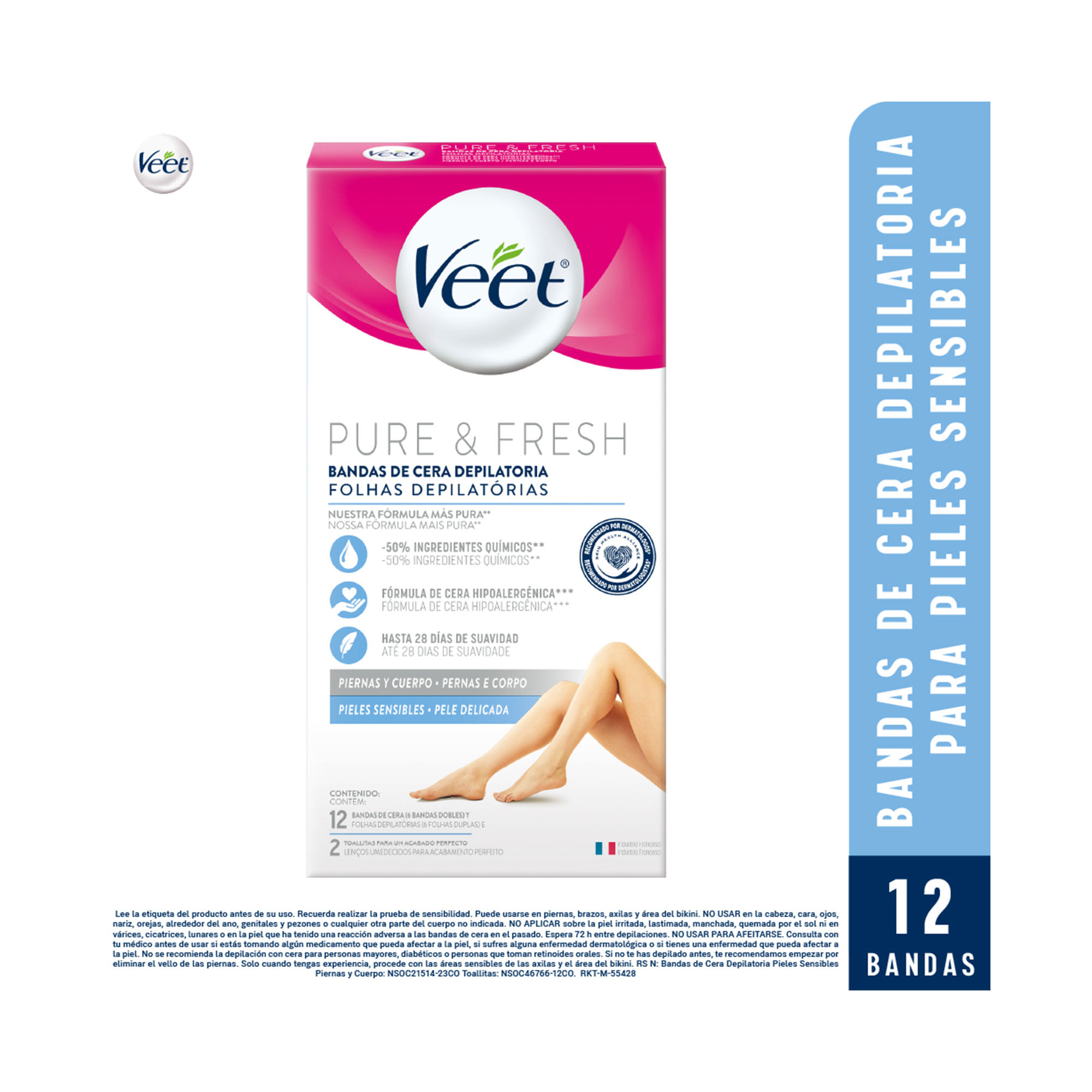 Bandas depilatorias Veet piel sensible 12 uni