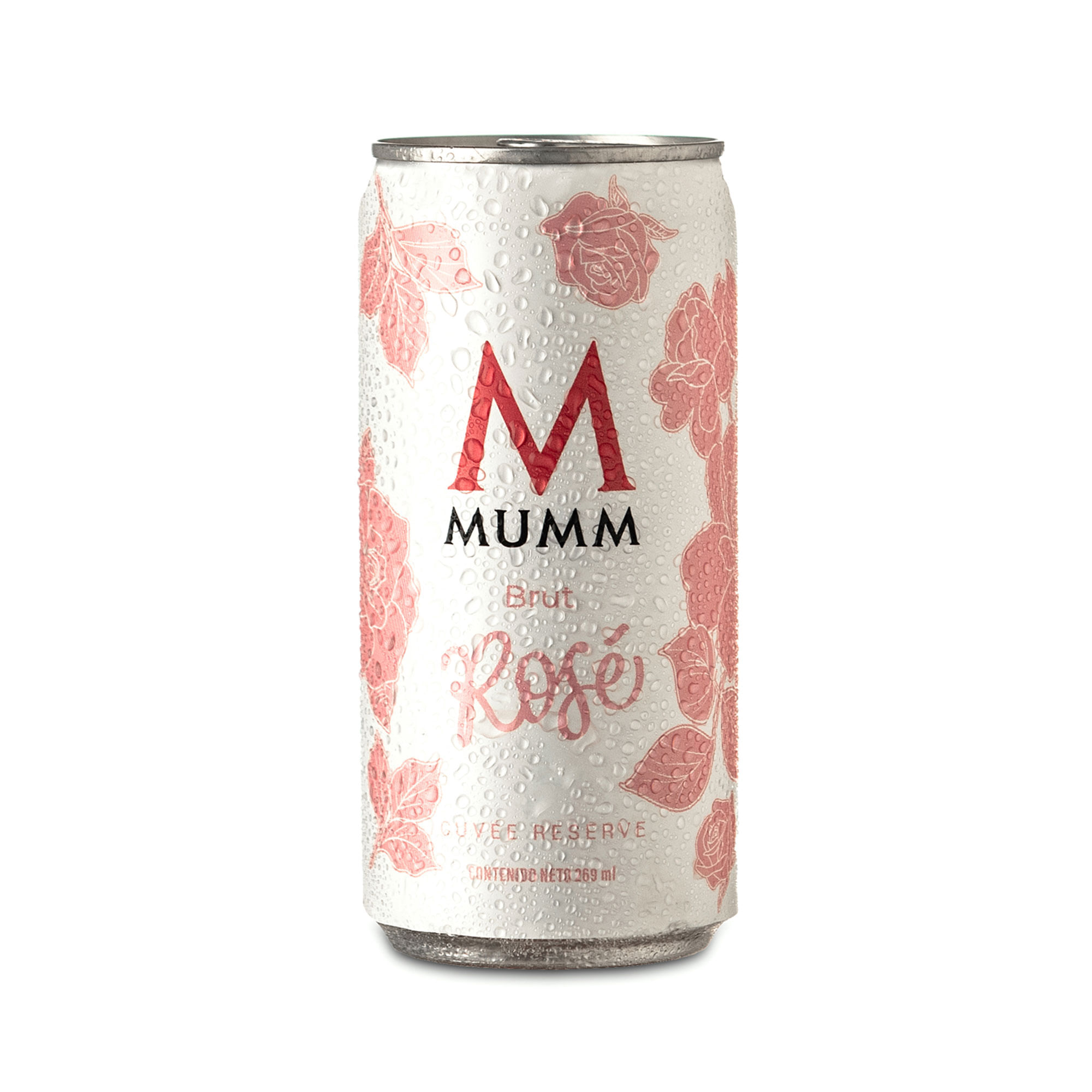 Espumante brut rose Mumm cuvee reserv en lata 269 cc.
