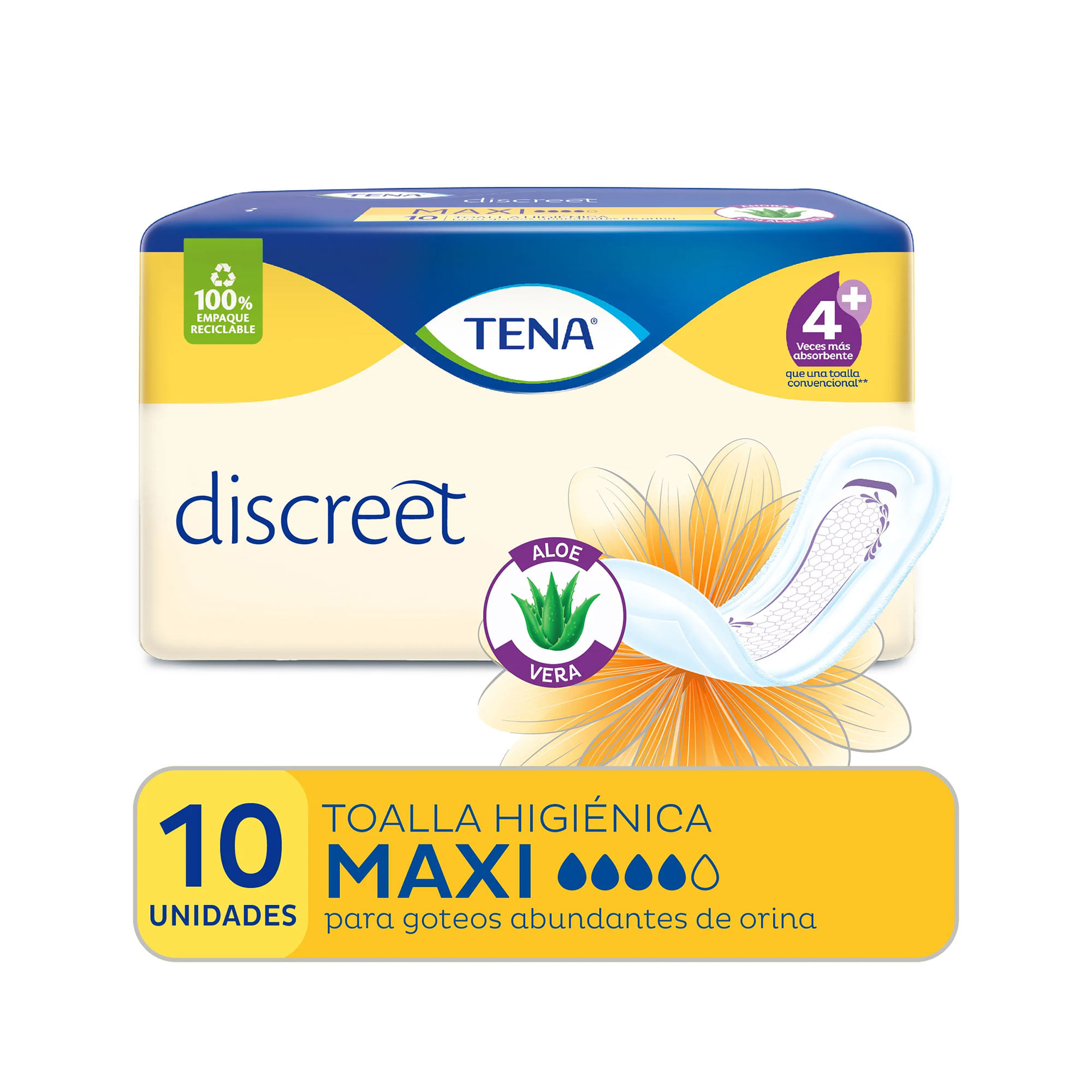 Toallita Femenina Tena Discreet Maxi Sin Alas 10 U