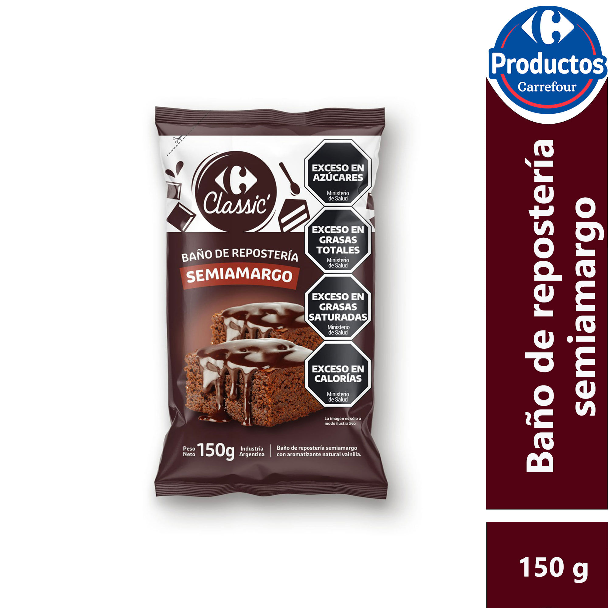 Baño repostero semi amargo Carrefour Classic 150 g.