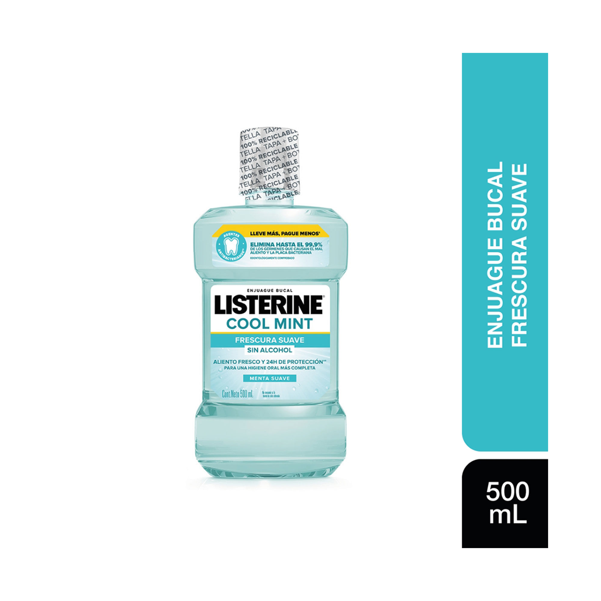 Enjuague bucal Listerine Cool Mint frescura suave sin alcohol 500 ml