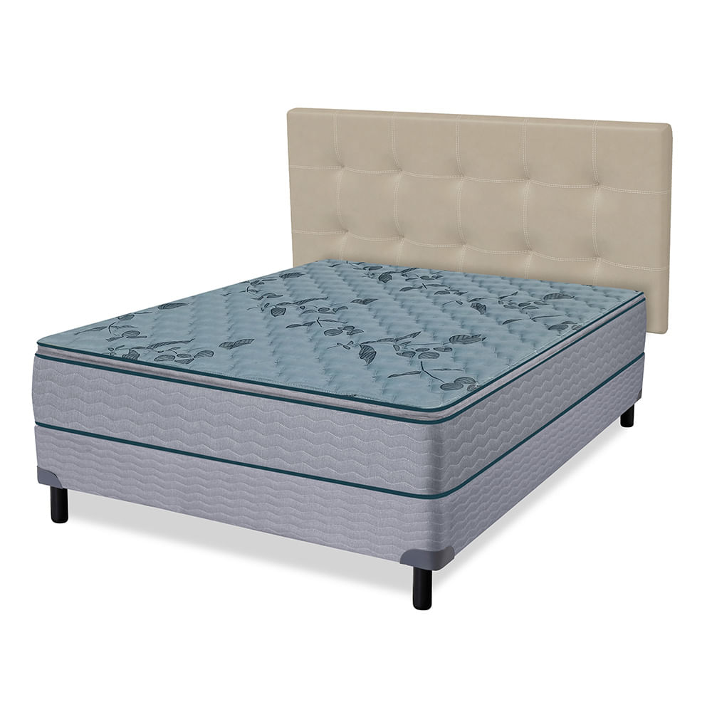Sommier y Colchón de Resortes de 2 plazas Zafiro Imori 140x190 (con Respaldo de regalo Paxi Ecocuero Crudo)