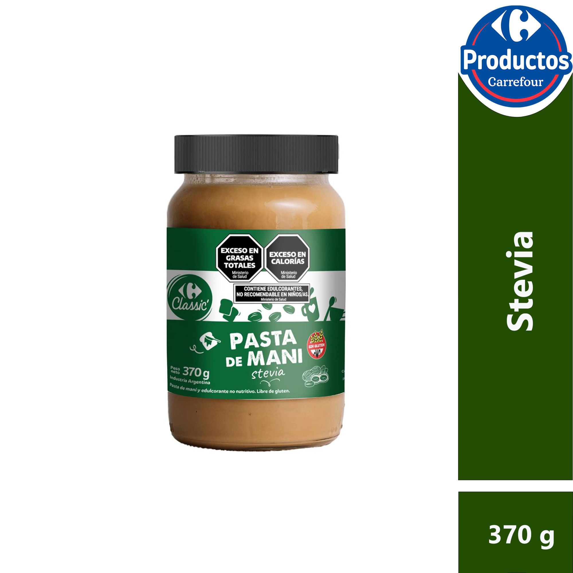Pasta de maní stevia Carrefour Classic 370 g.