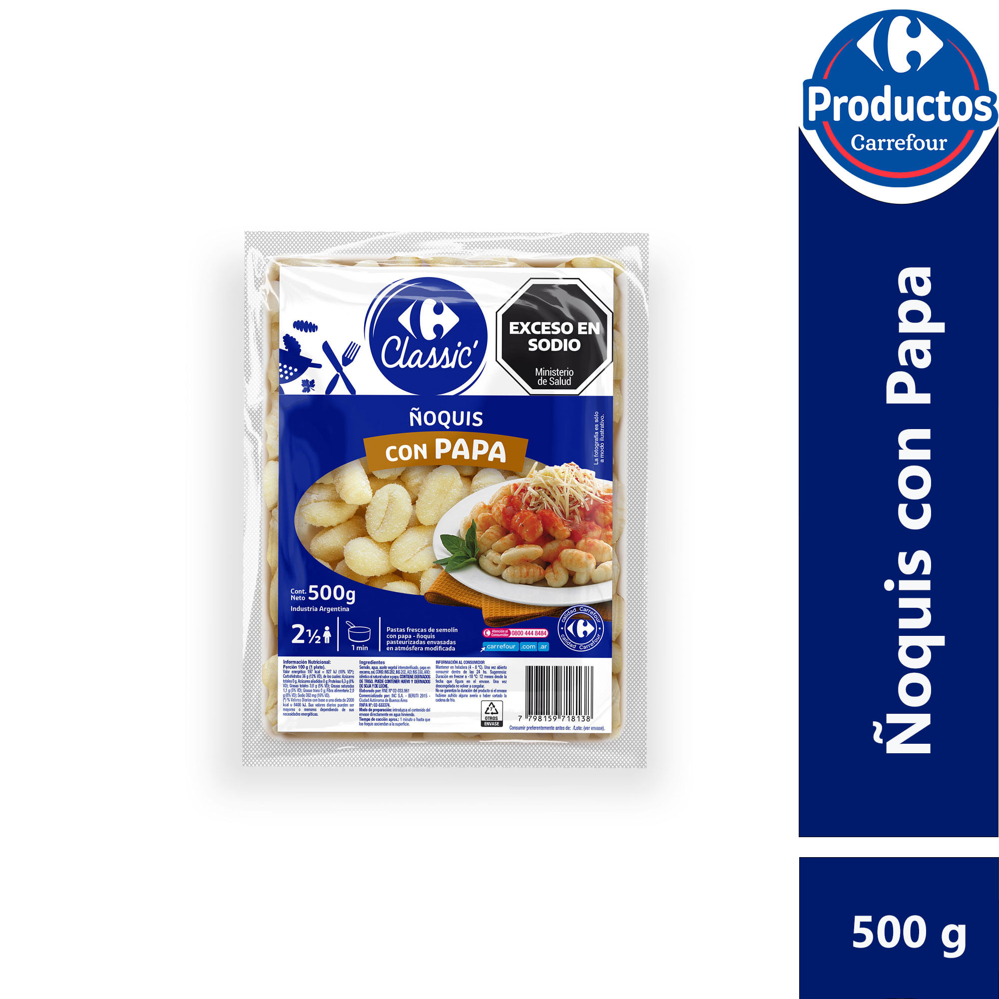Ñoquis de papa Carrefour 500 g.