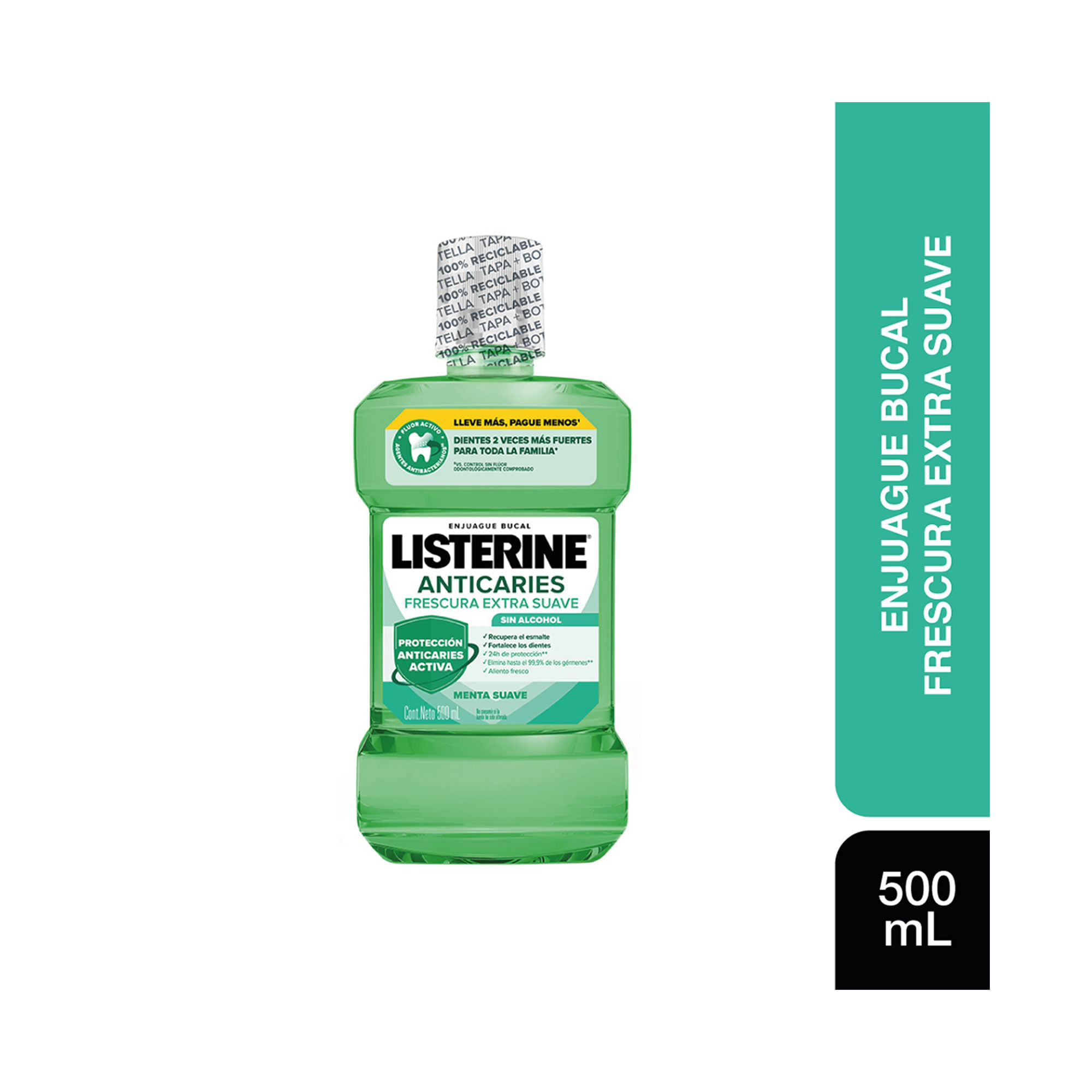 Enjuague Bucal Listerine anticaries Frescura Extra Suave Sin Alcohol 500ml
