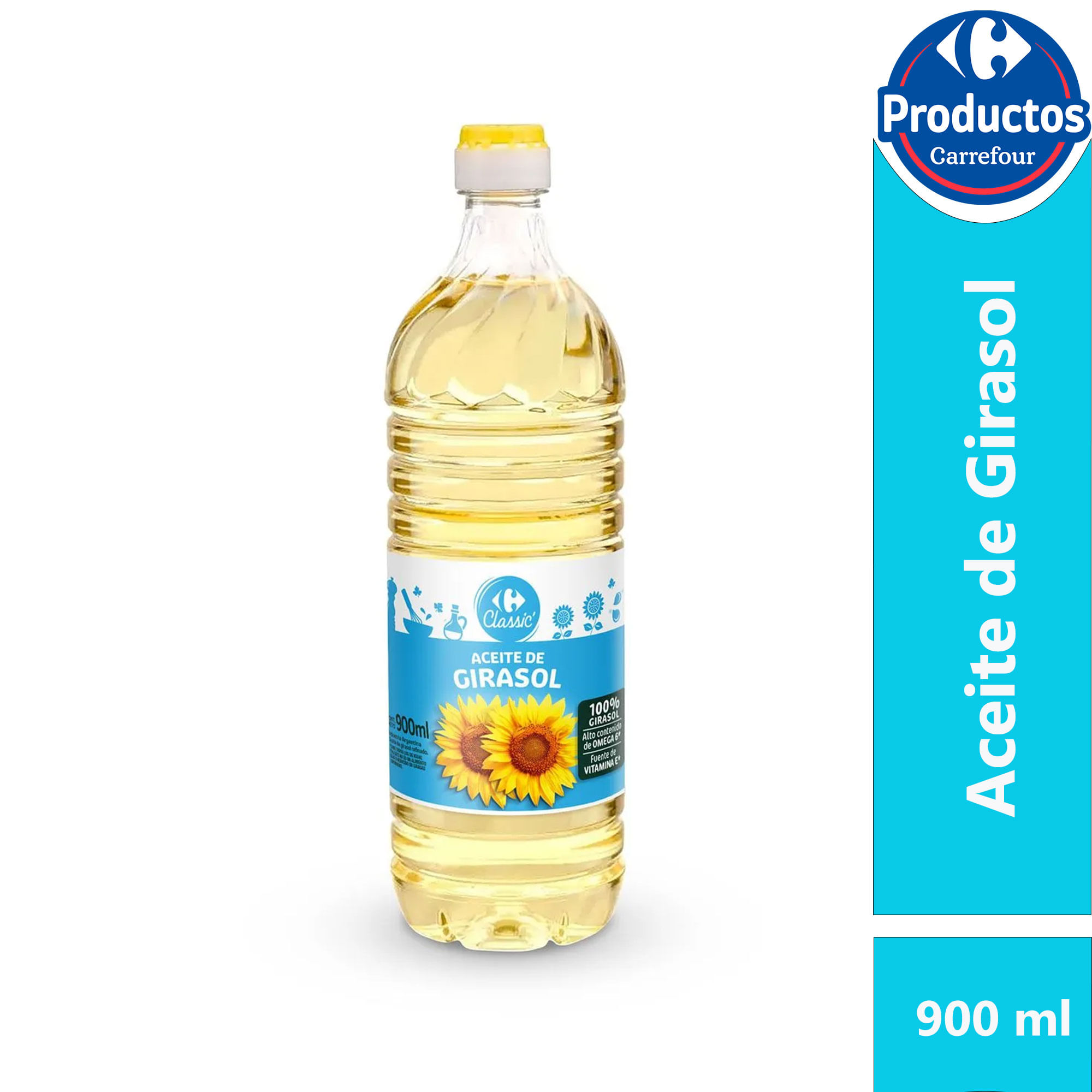 Aceite de girasol Carrefour Classic  alto omega pet 900 cc.