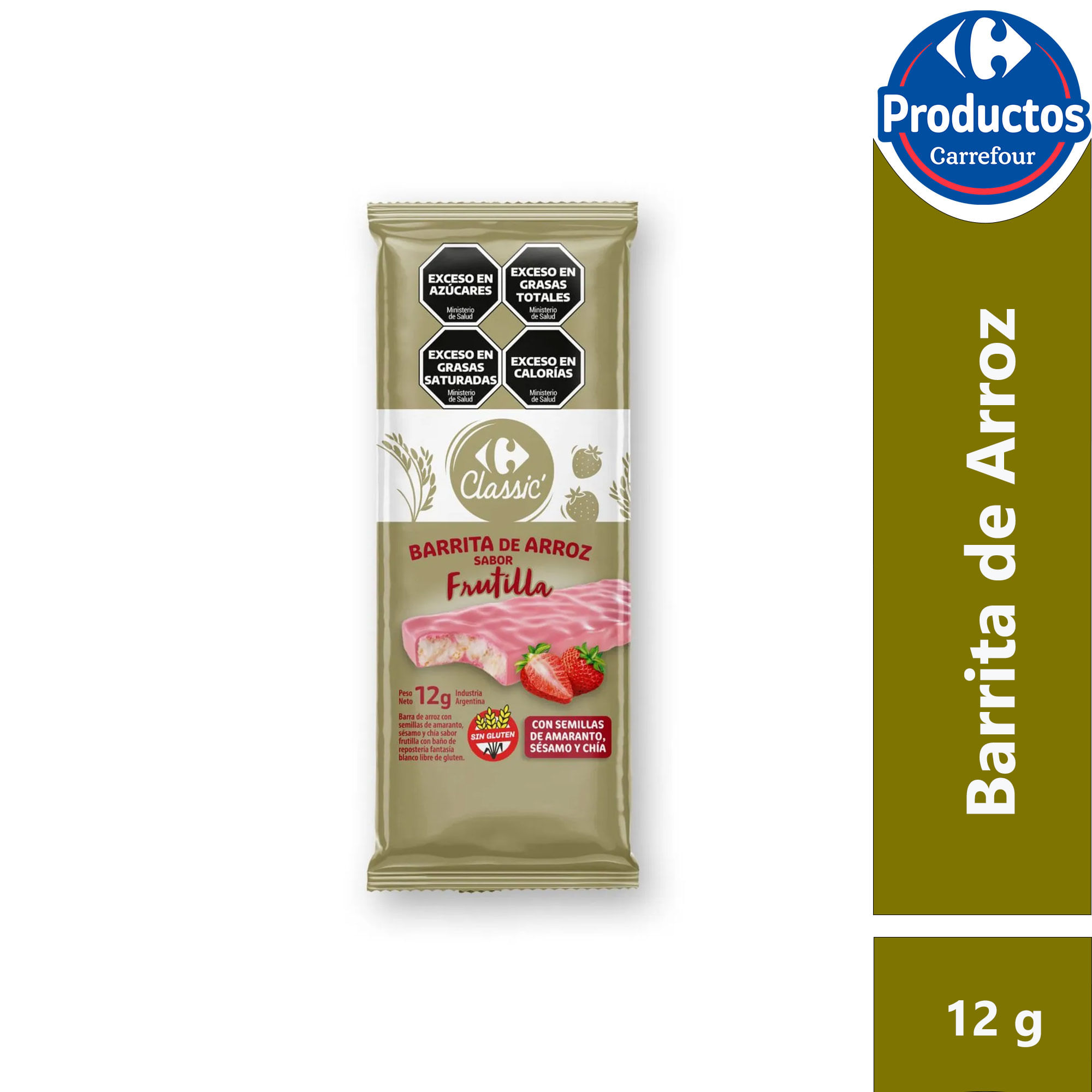 Barrita de arroz con semillas Carrefour Classic sabor frutilla 12 grs
