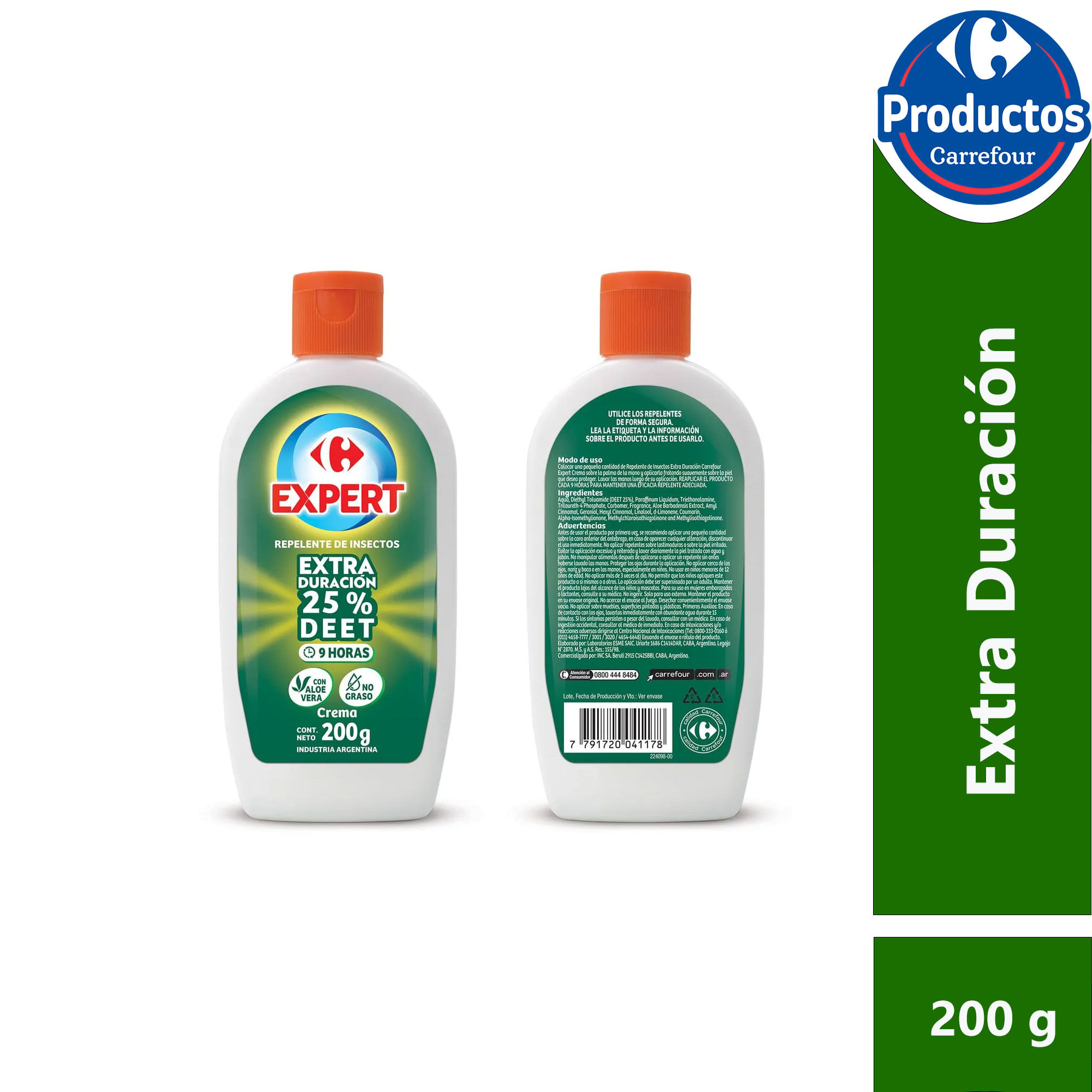 Repelente Carrefour Expert extra duración en crema 200 grs