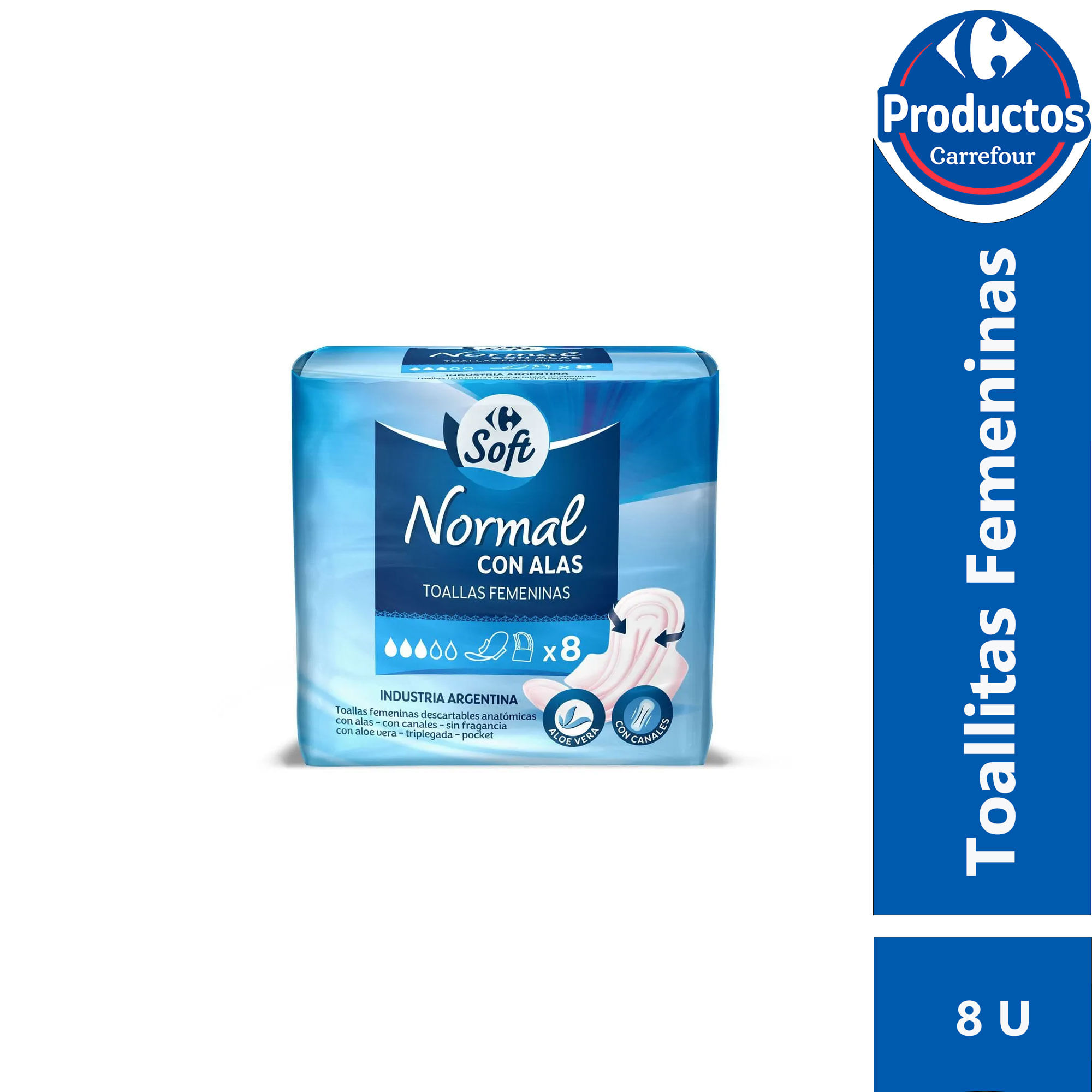 Toallas con alas triplegadas Carrefour Soft 8 uni