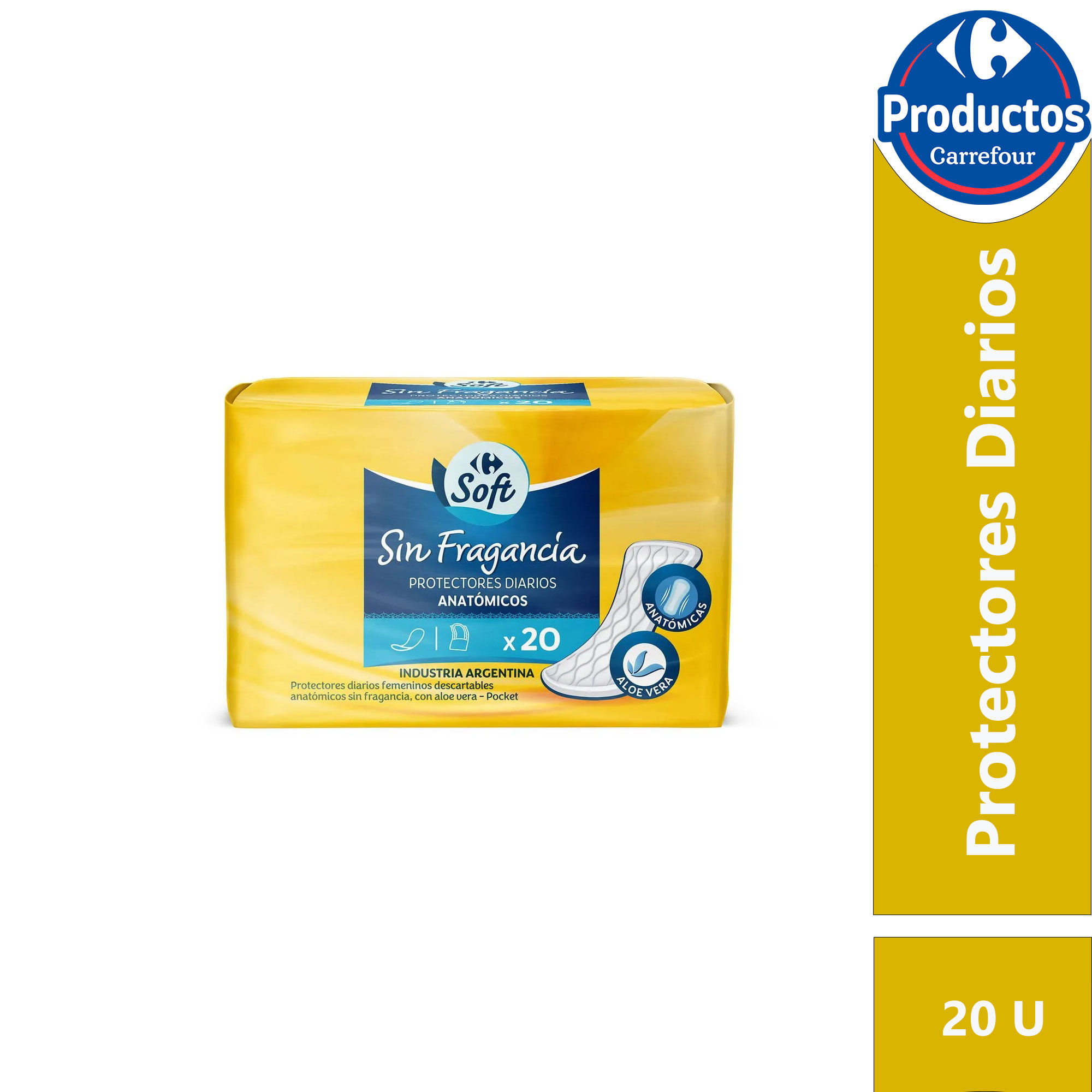 Protectores diarios Carrefour Soft anatómicos 20 uni
