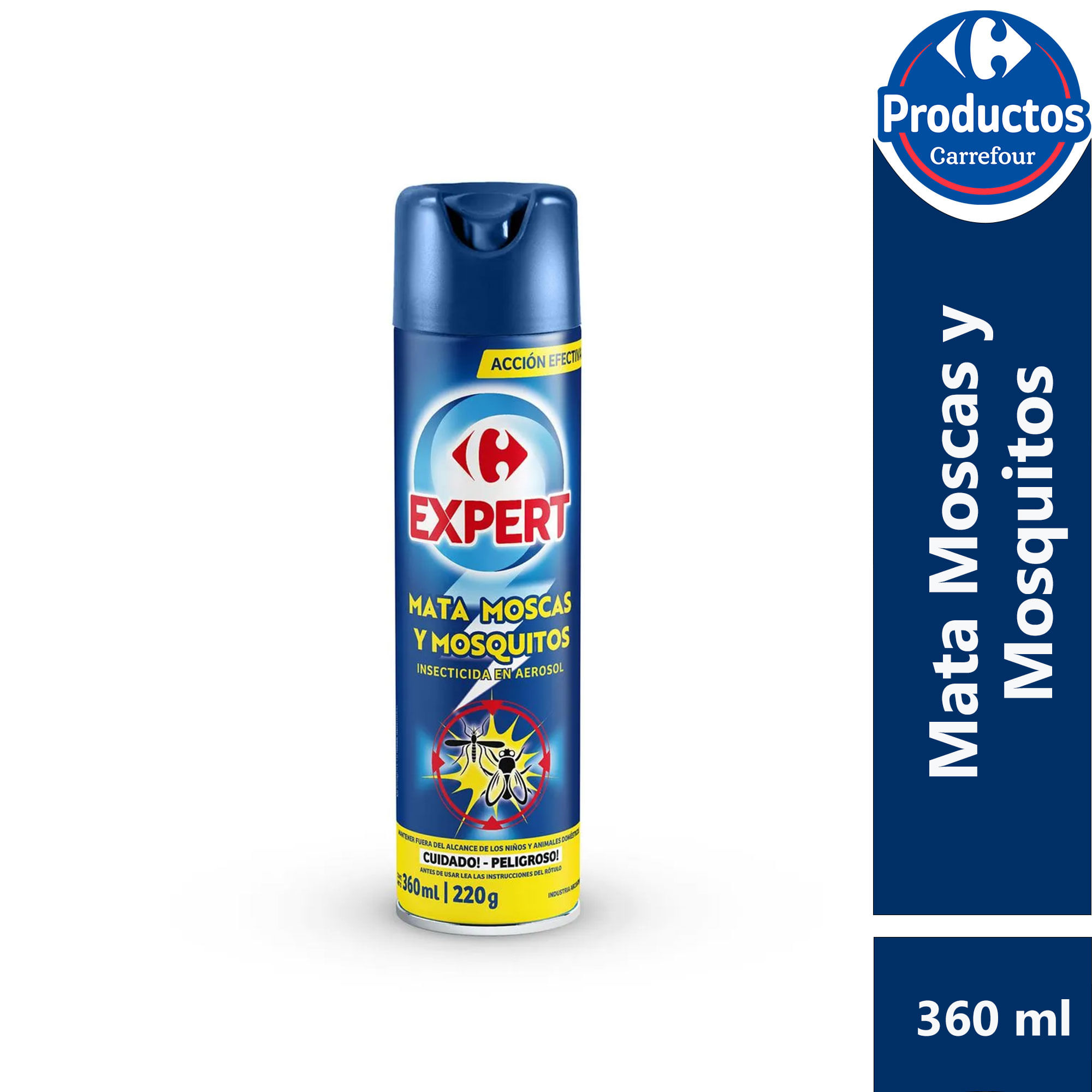 Insecticida Carrefour Expert mata moscas y mosquitos en aerosol 360 cc.