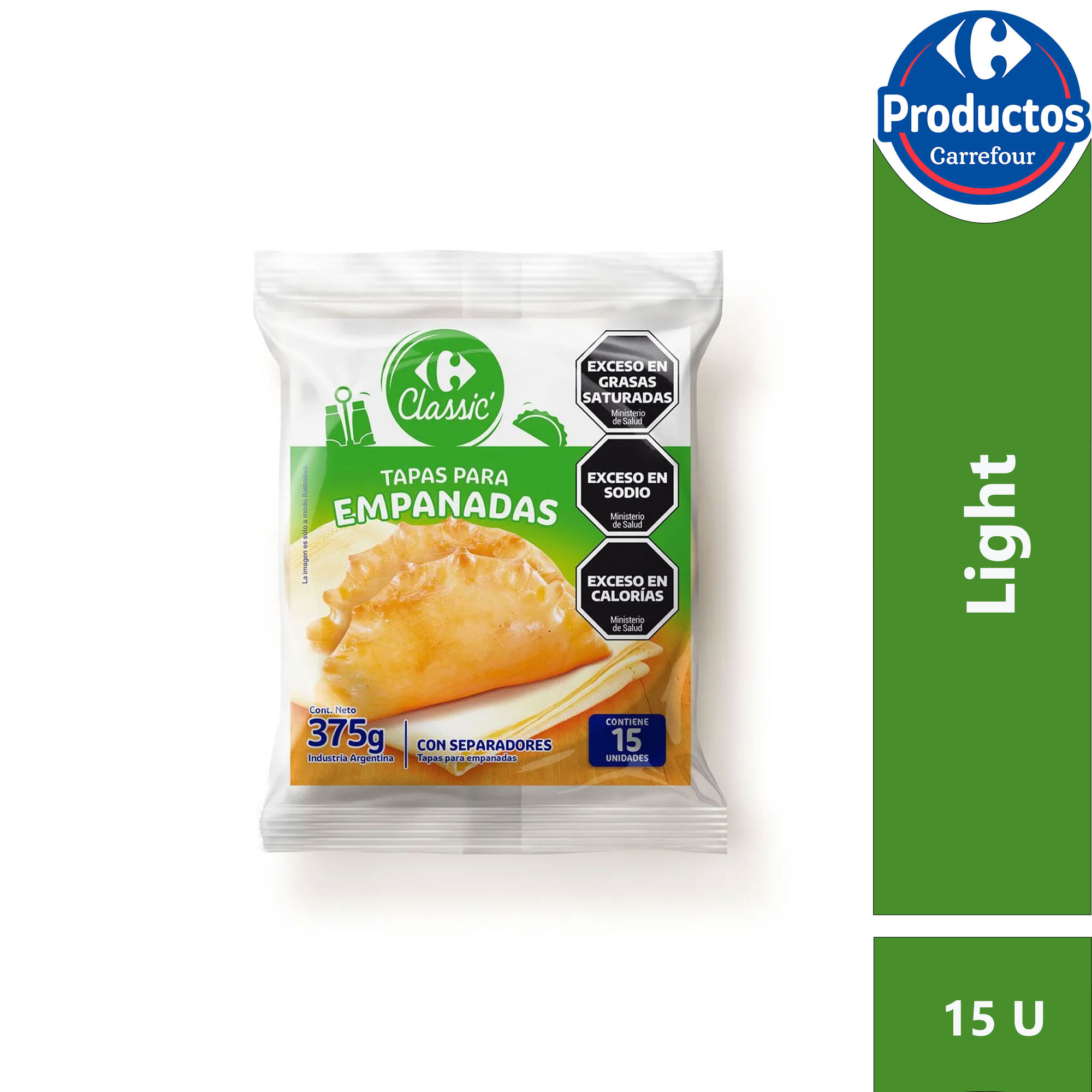 Tapa para empanadas light Carrefour Classic en bolsa 15 uni