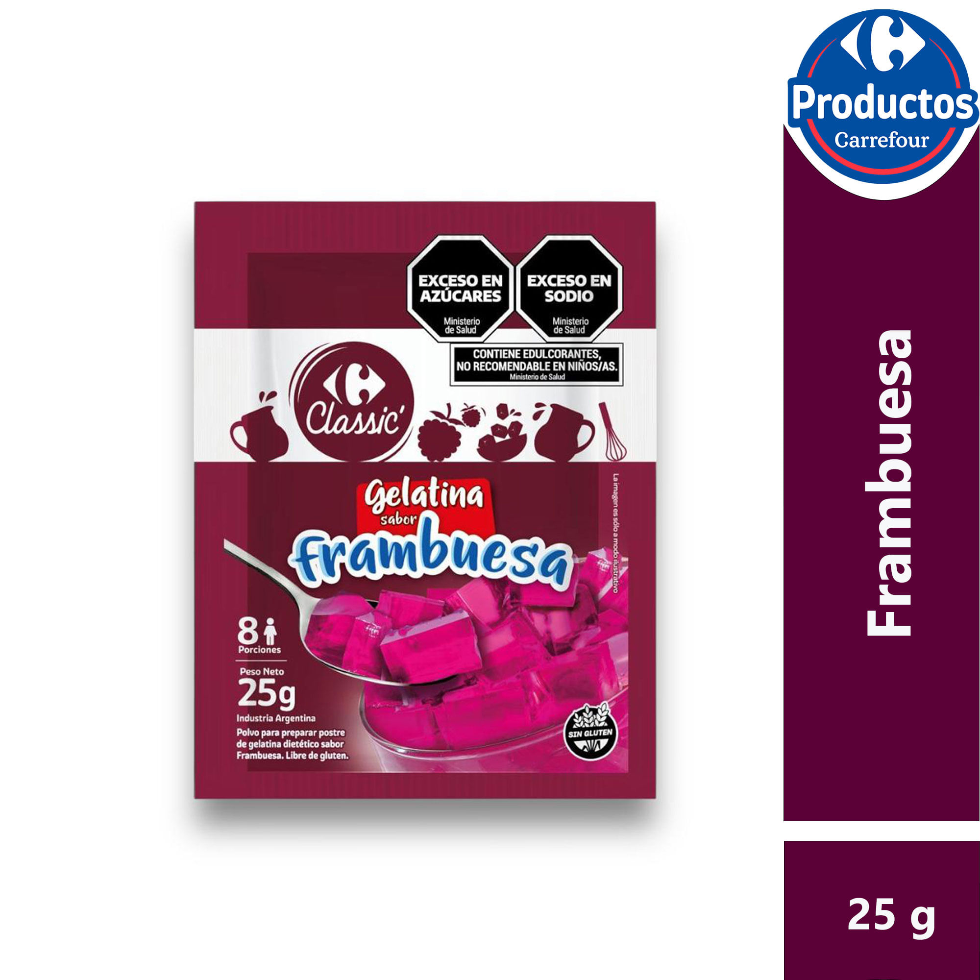 Gelatina Carrefour Classic sabor frambuesa 25 grs