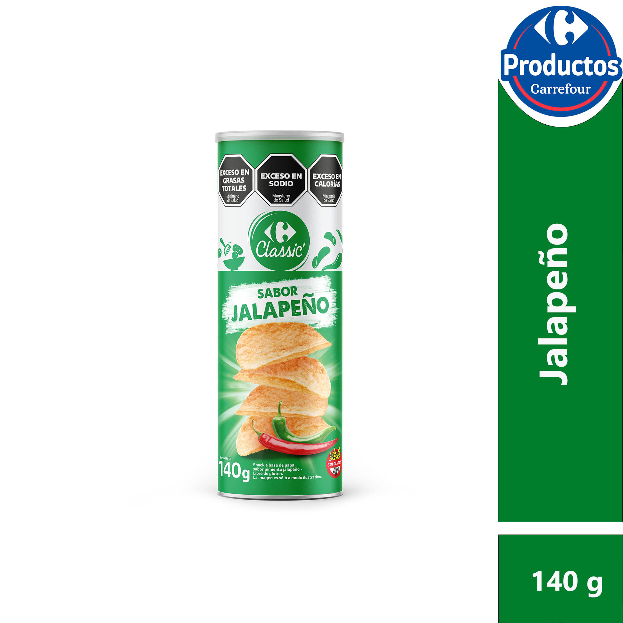 Papas fritas Carrefour Classic sabor jalapeño en tubo 140 grs