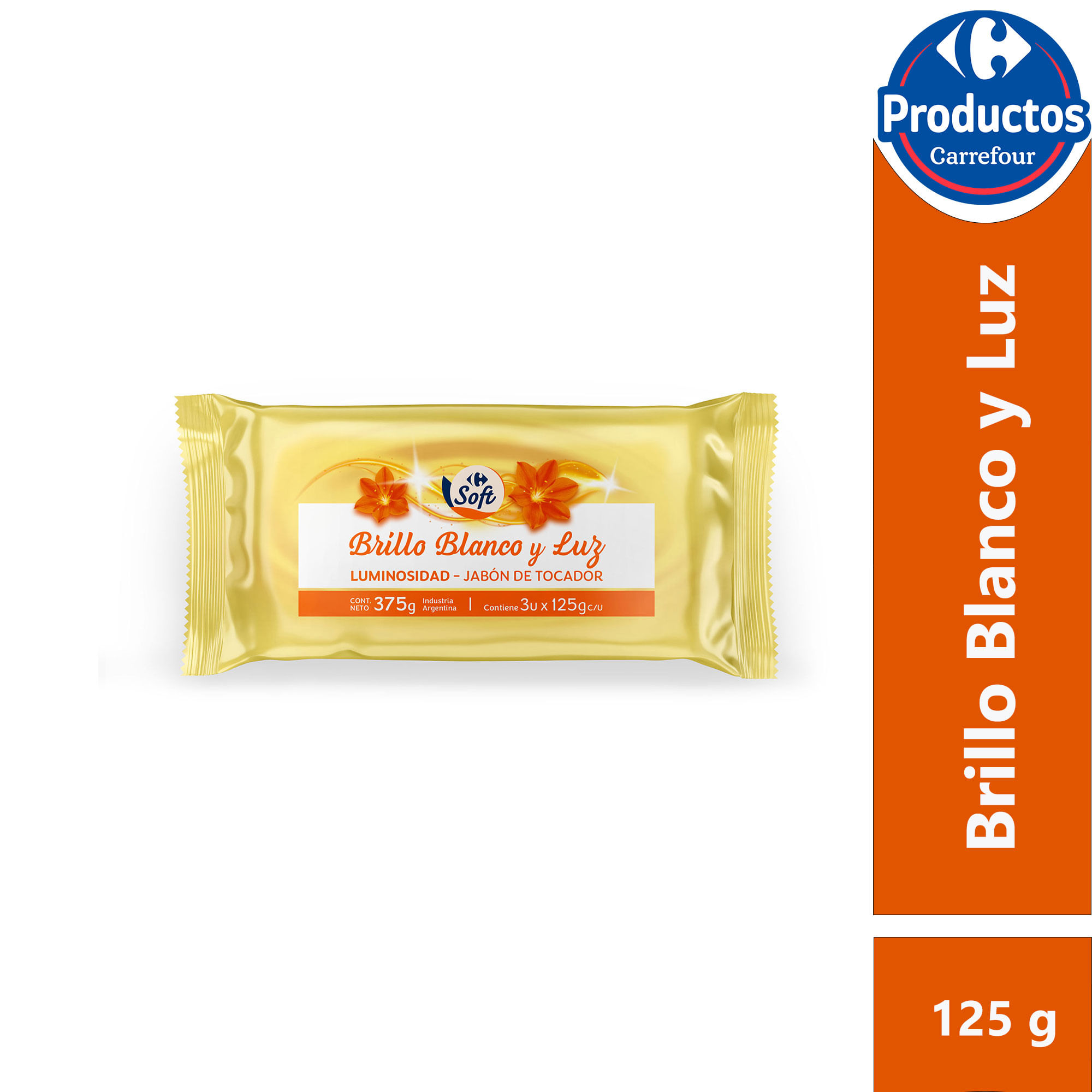 Jabón de tocador blanco Carrefour Soft x3 125 g.