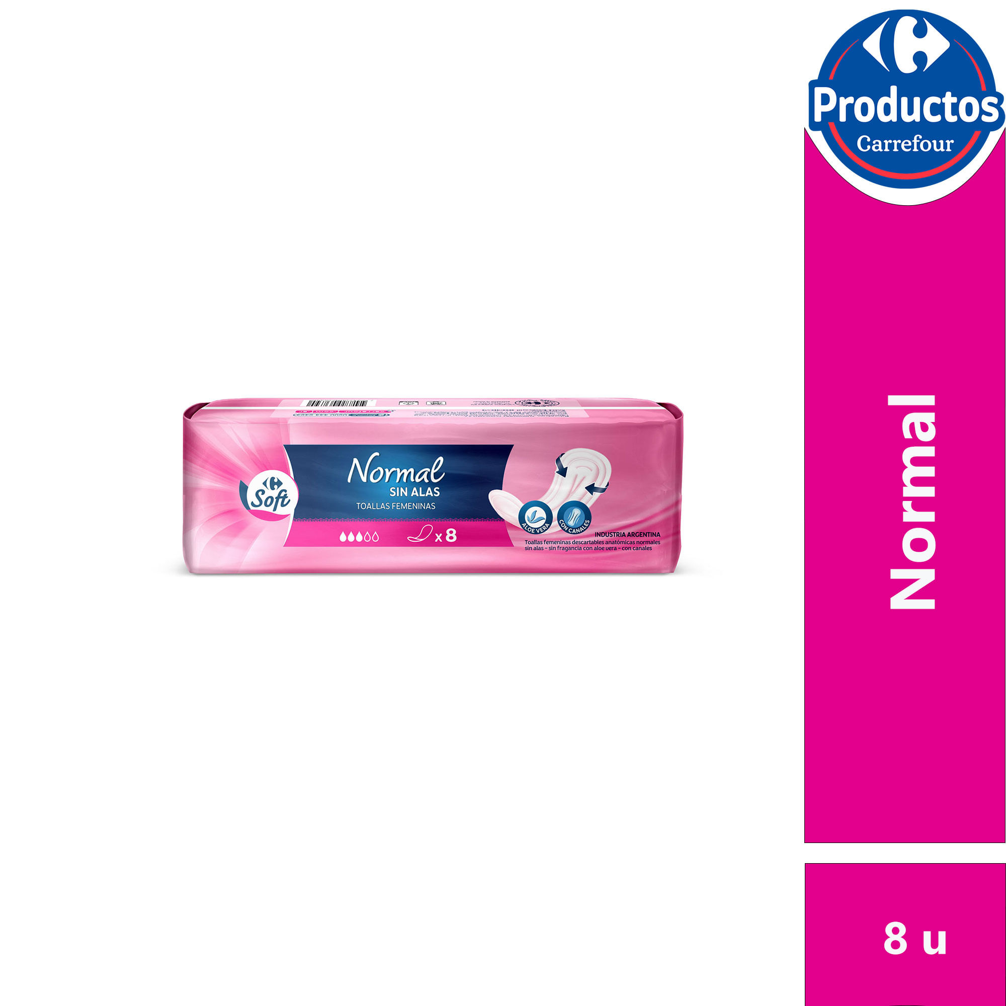 Toallitas Carrefour Soft normal sin alas 8 uni