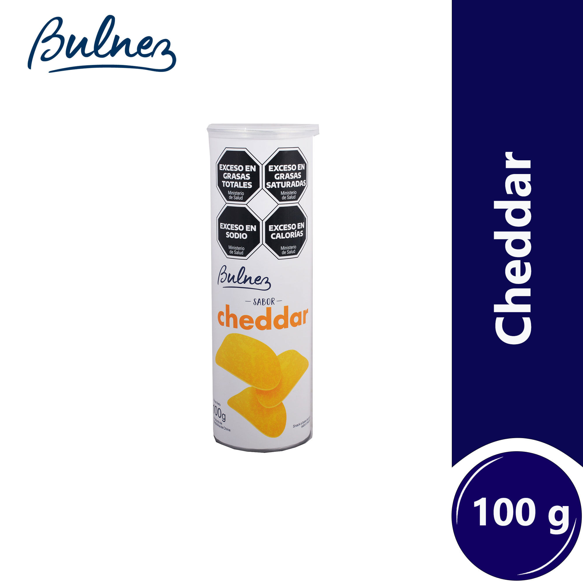 Papas fritas Bulnez sabor cheddar en tubo 100 grs