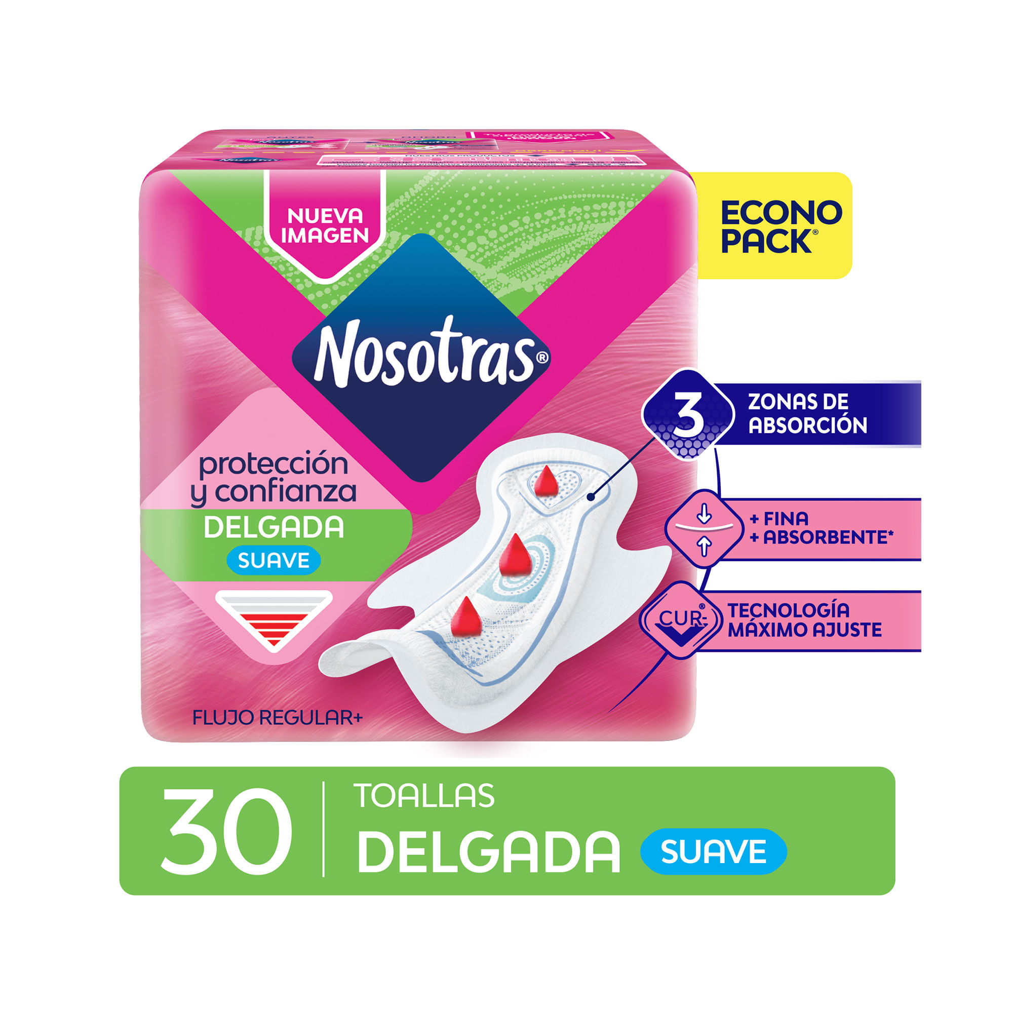 Toalla Nosotras delgada suave CURV 30 uni