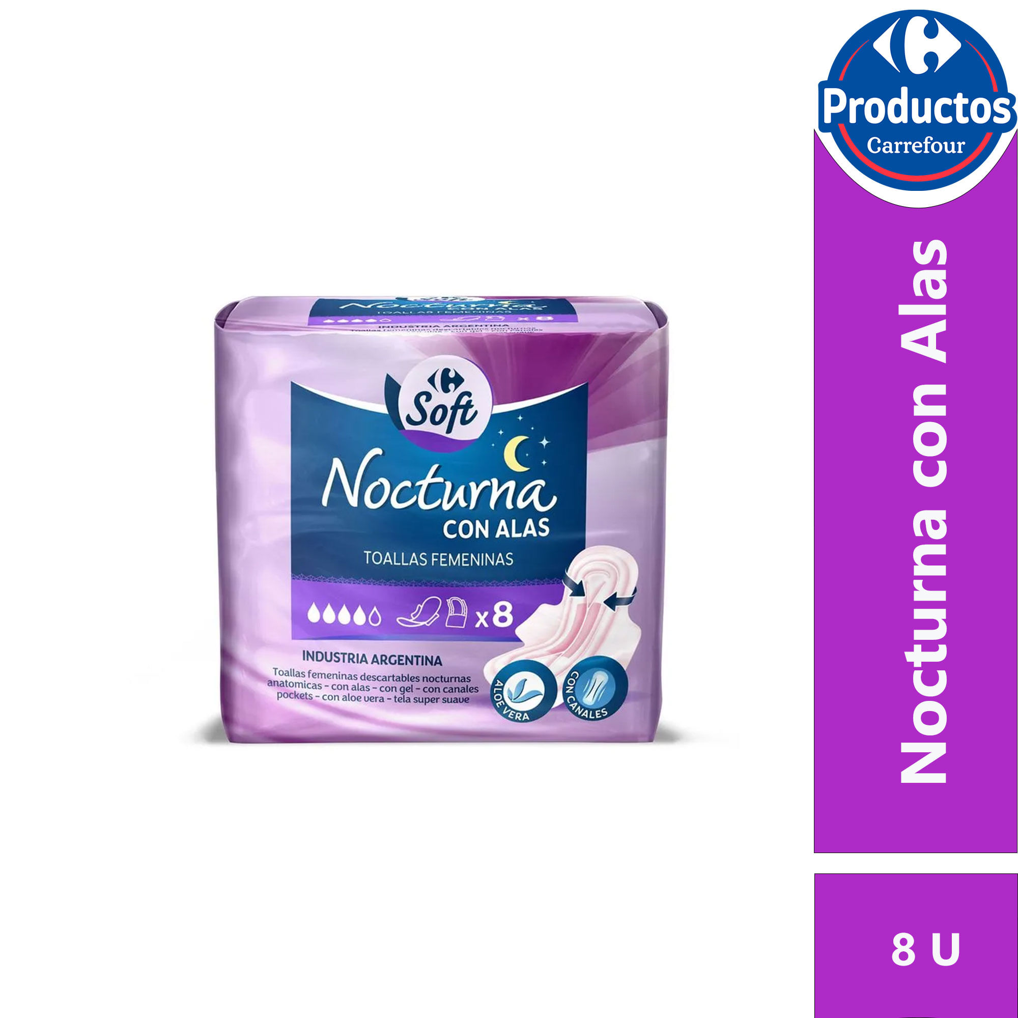 Toallitas Carrefour Soft nocturna con alas 8 u.